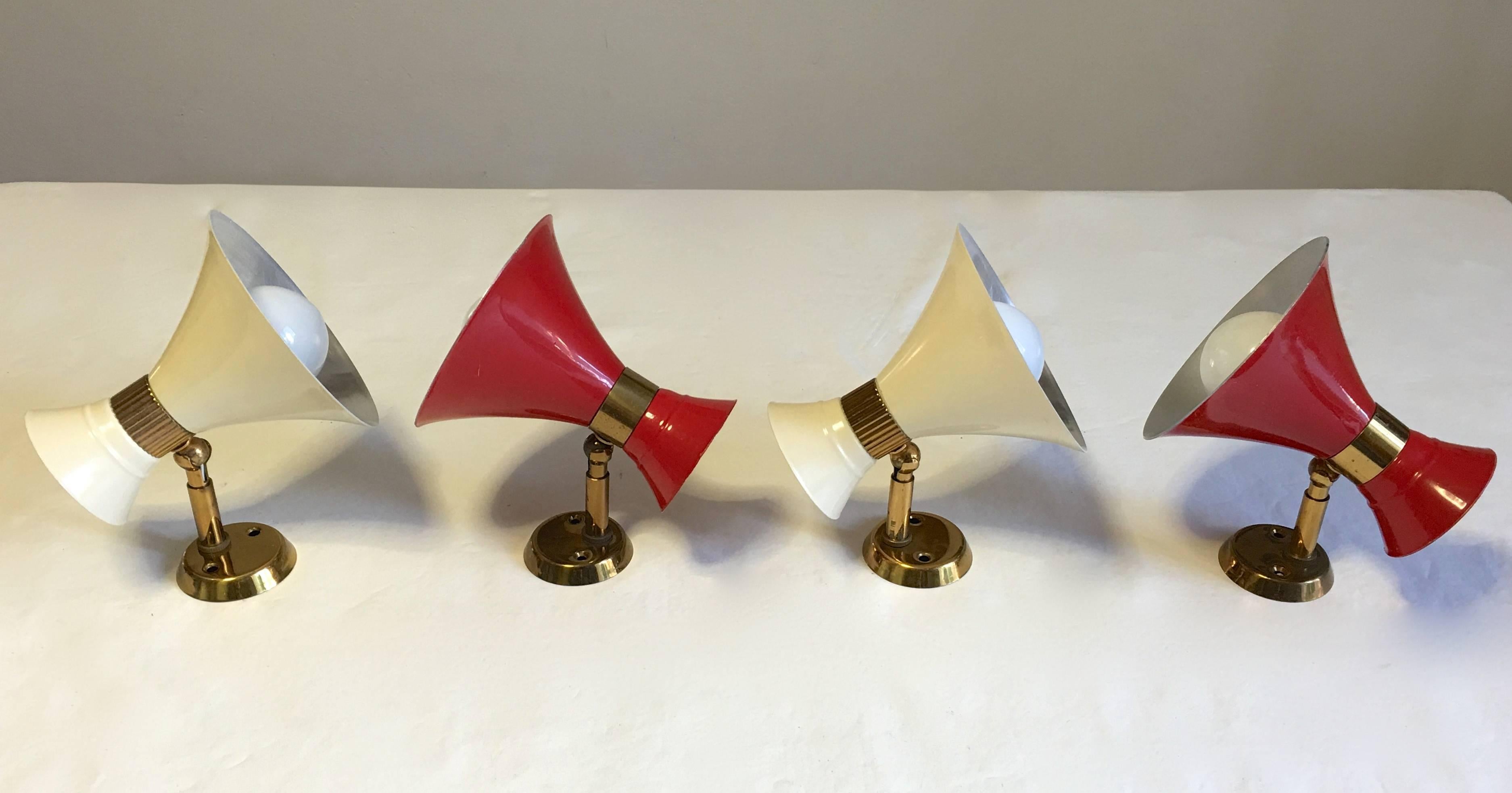 Painted Set of Italian Mid-Century Double Cone Sconces For Sale