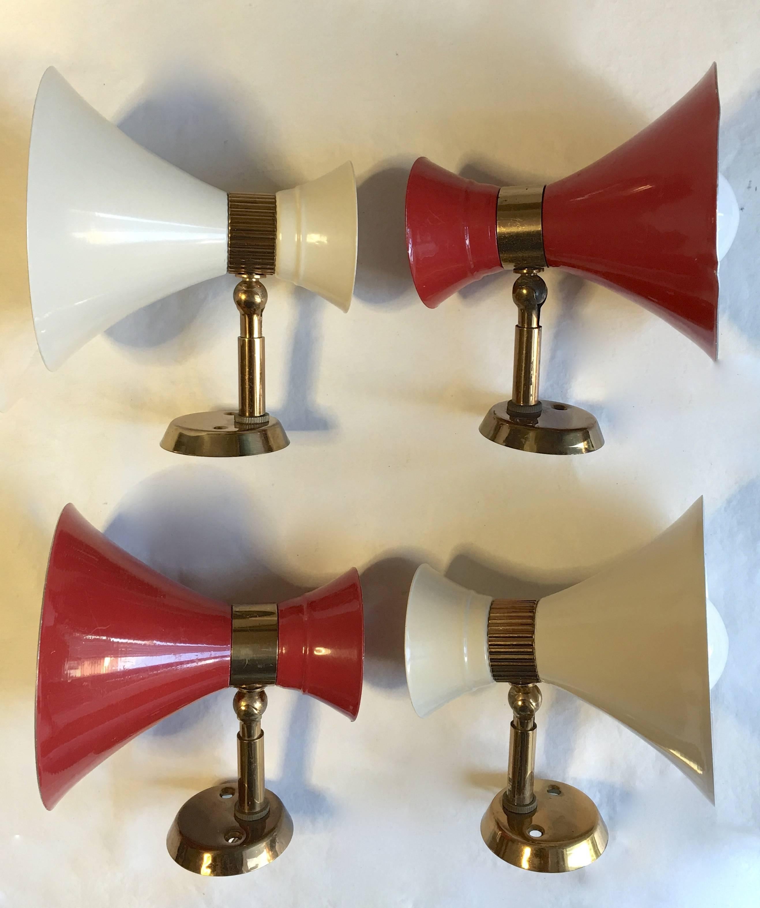 20th Century Set of Italian Mid-Century Double Cone Sconces For Sale