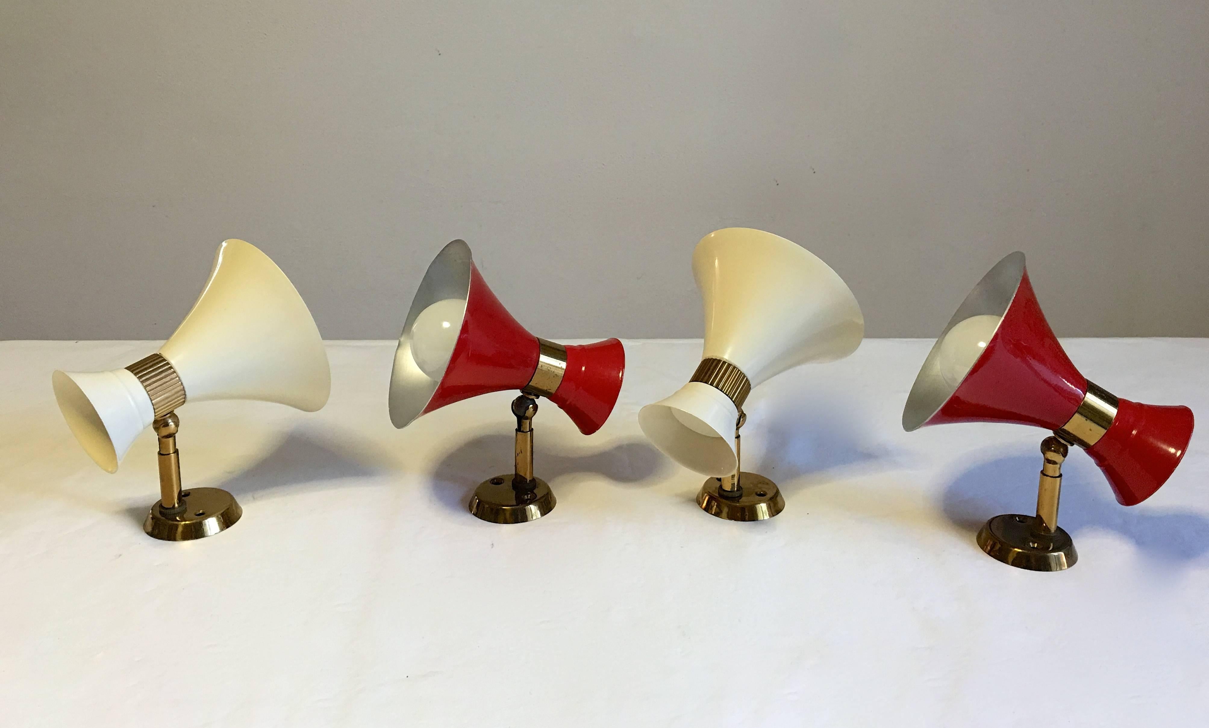 Brass Set of Italian Mid-Century Double Cone Sconces For Sale