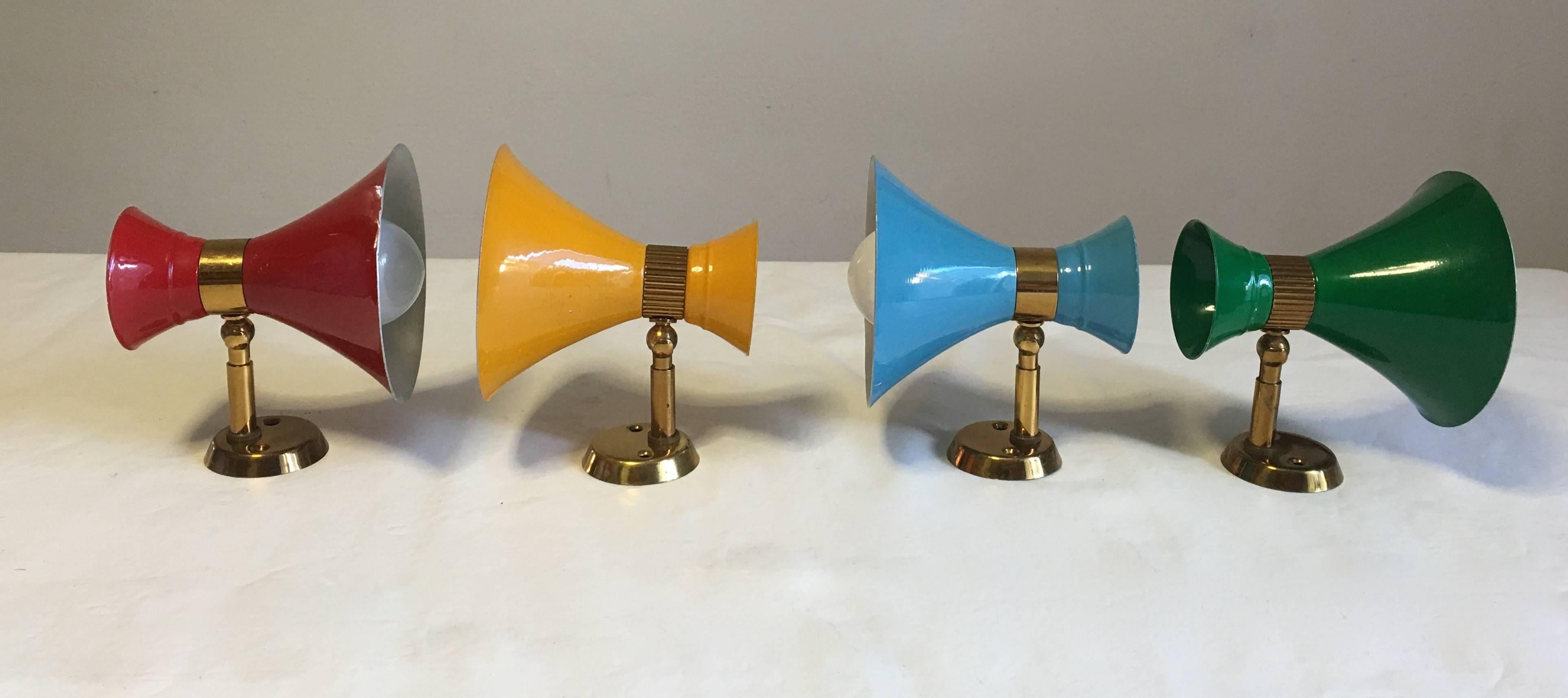 Mid-Century Modern Four Italian Mid-Century Double Cone Sconces For Sale