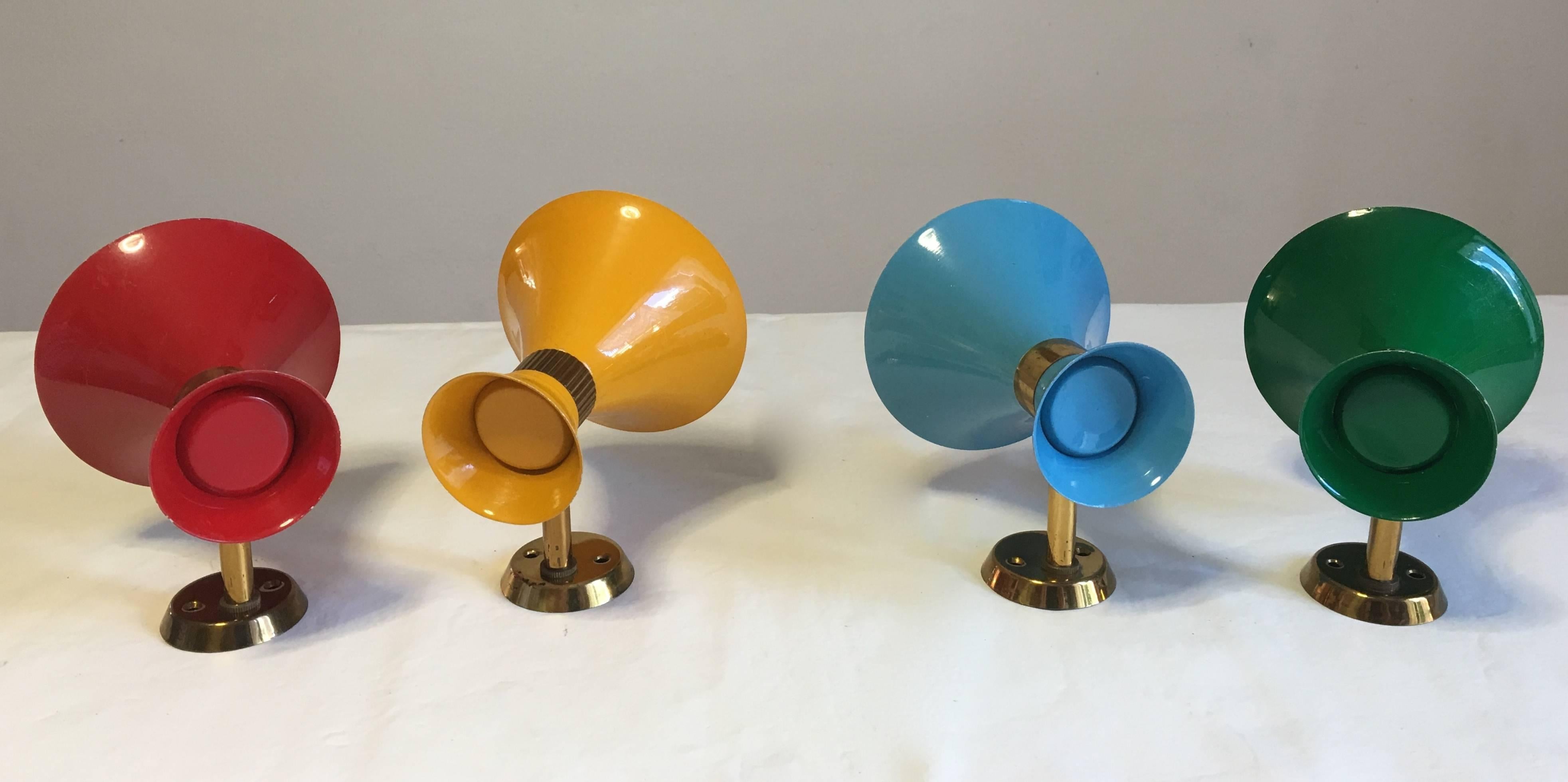 Painted Four Italian Mid-Century Double Cone Sconces For Sale