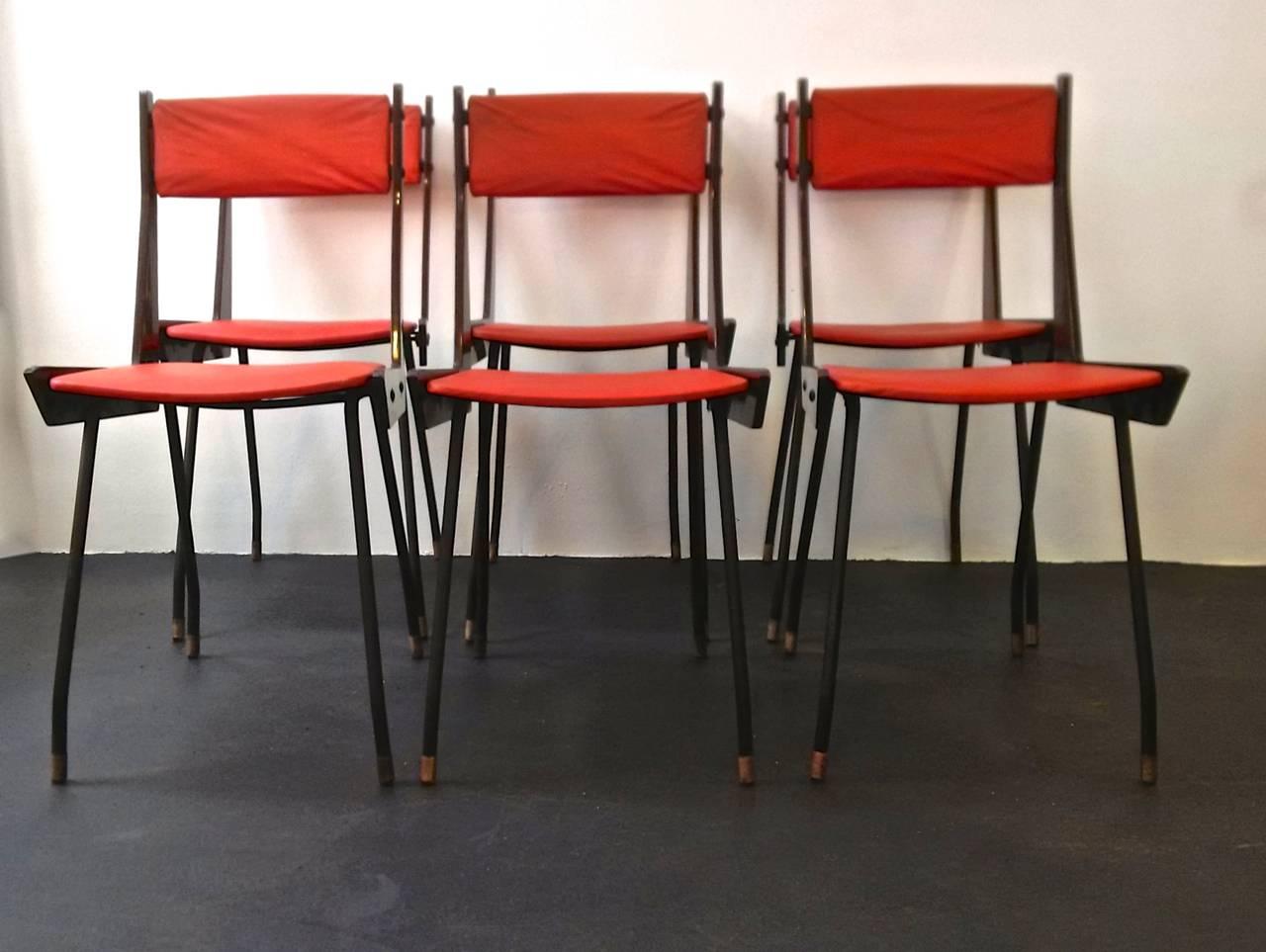 Veneer Set of Six Mid-Century RB Italia Chairs For Sale