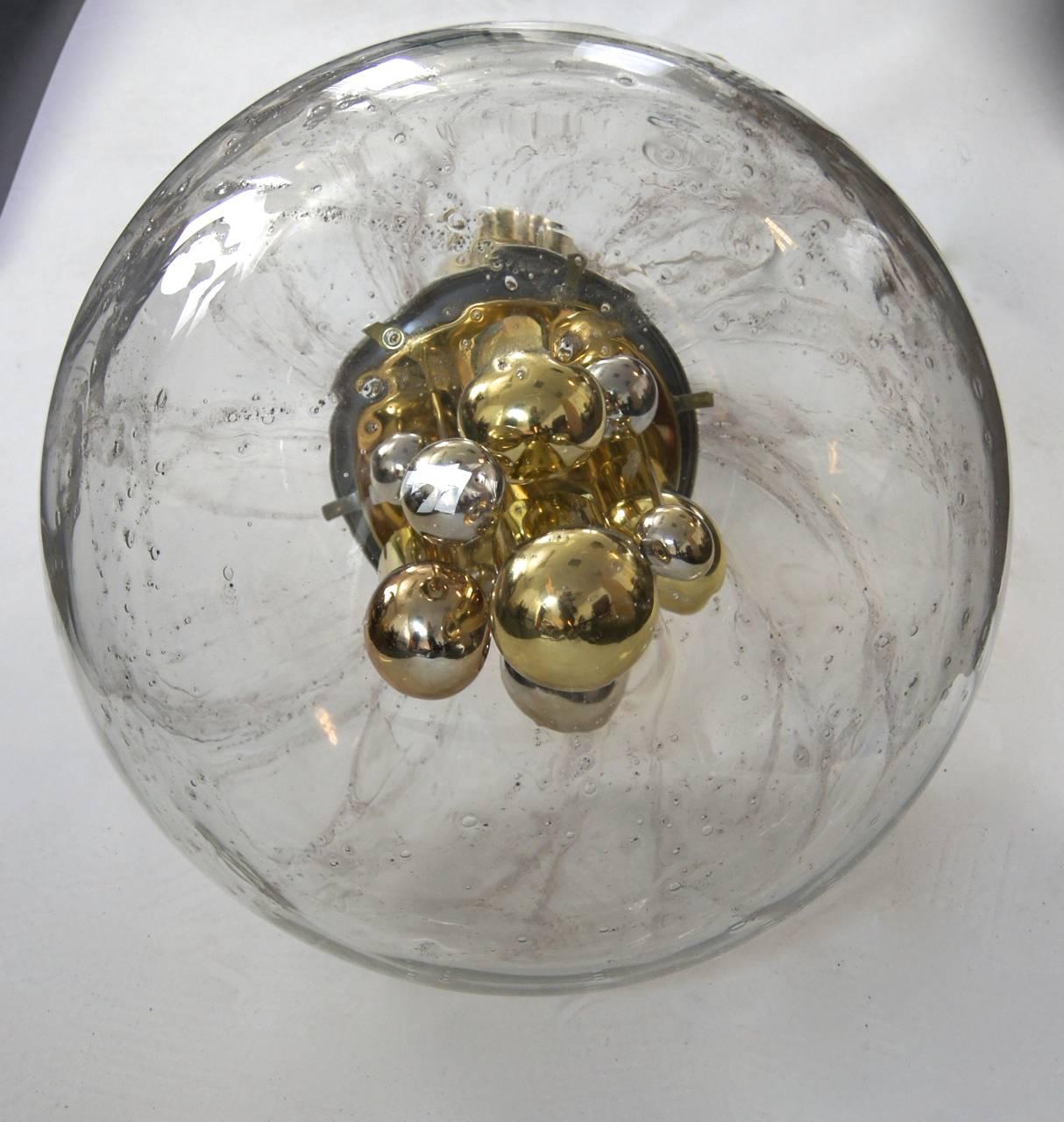 Scandinavian Modern Doria Glass and Brass Globe Pendant