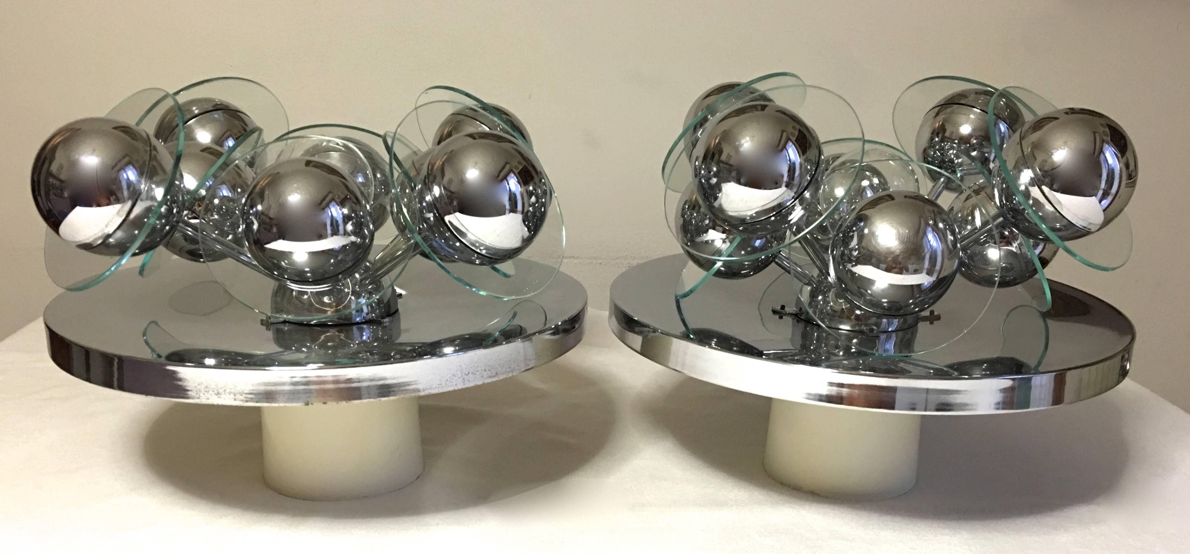 20th Century Pair of Italian Silver Coloured Sputnik Wall Lights or Flush Mounts For Sale