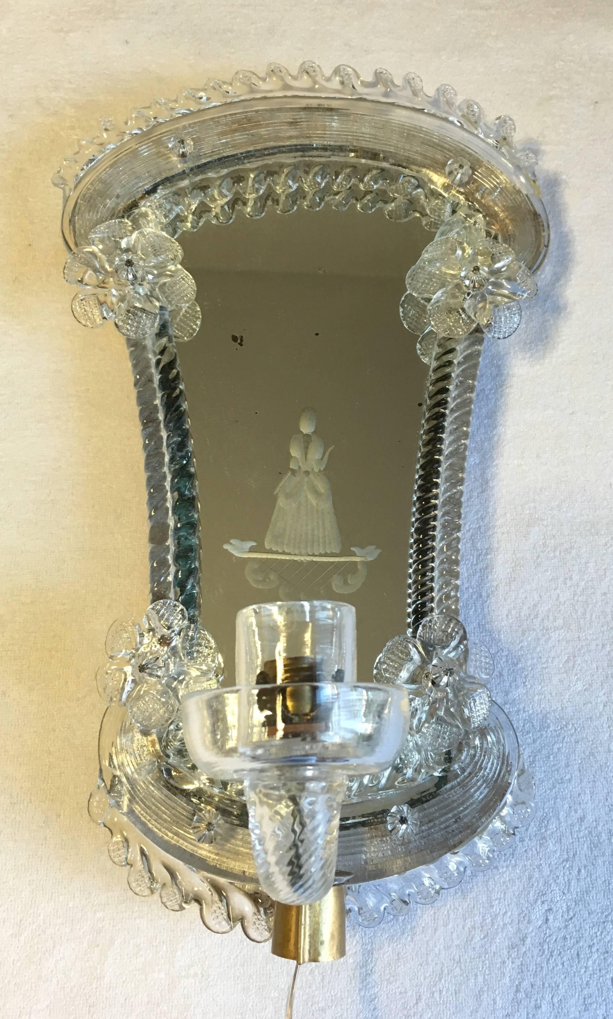 20th Century Pair of Classic Venetian Glass Wall Lights For Sale