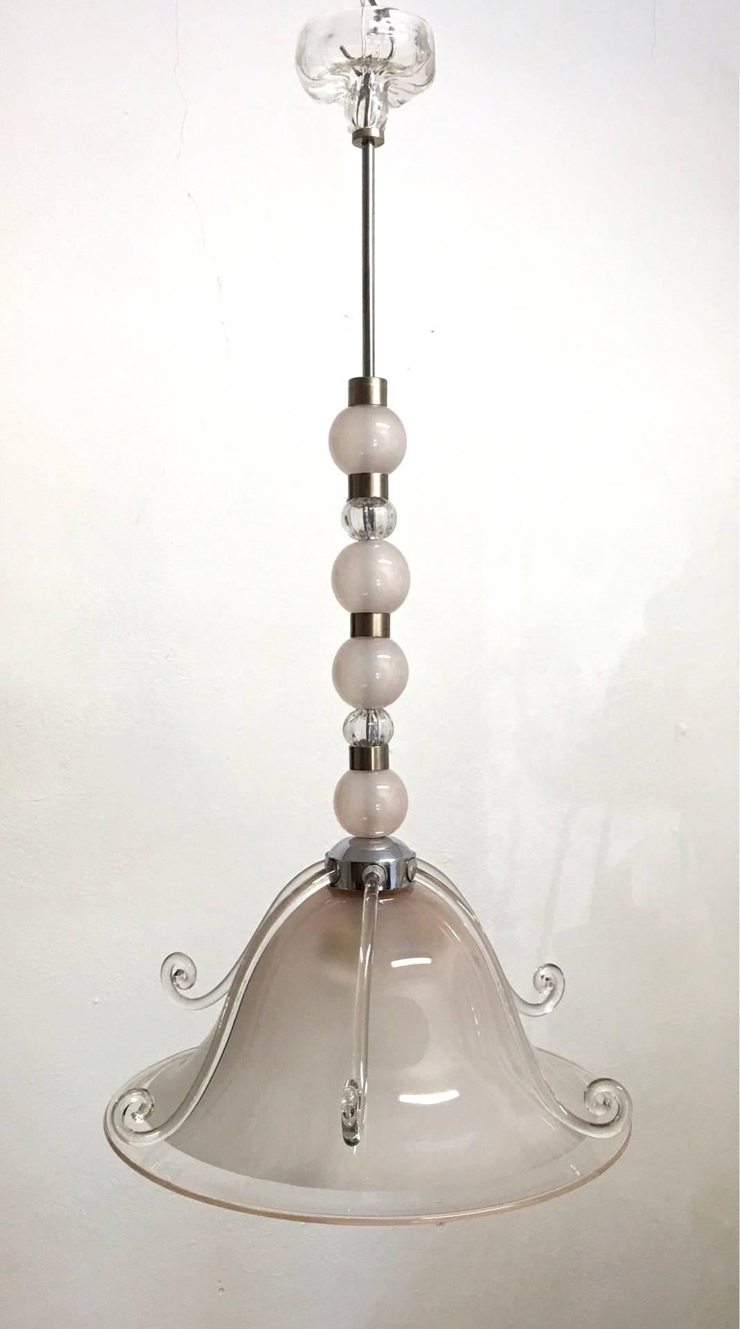 Mid-Century Modern Rose Mid-Century Venetian Glass Bell Pendant For Sale