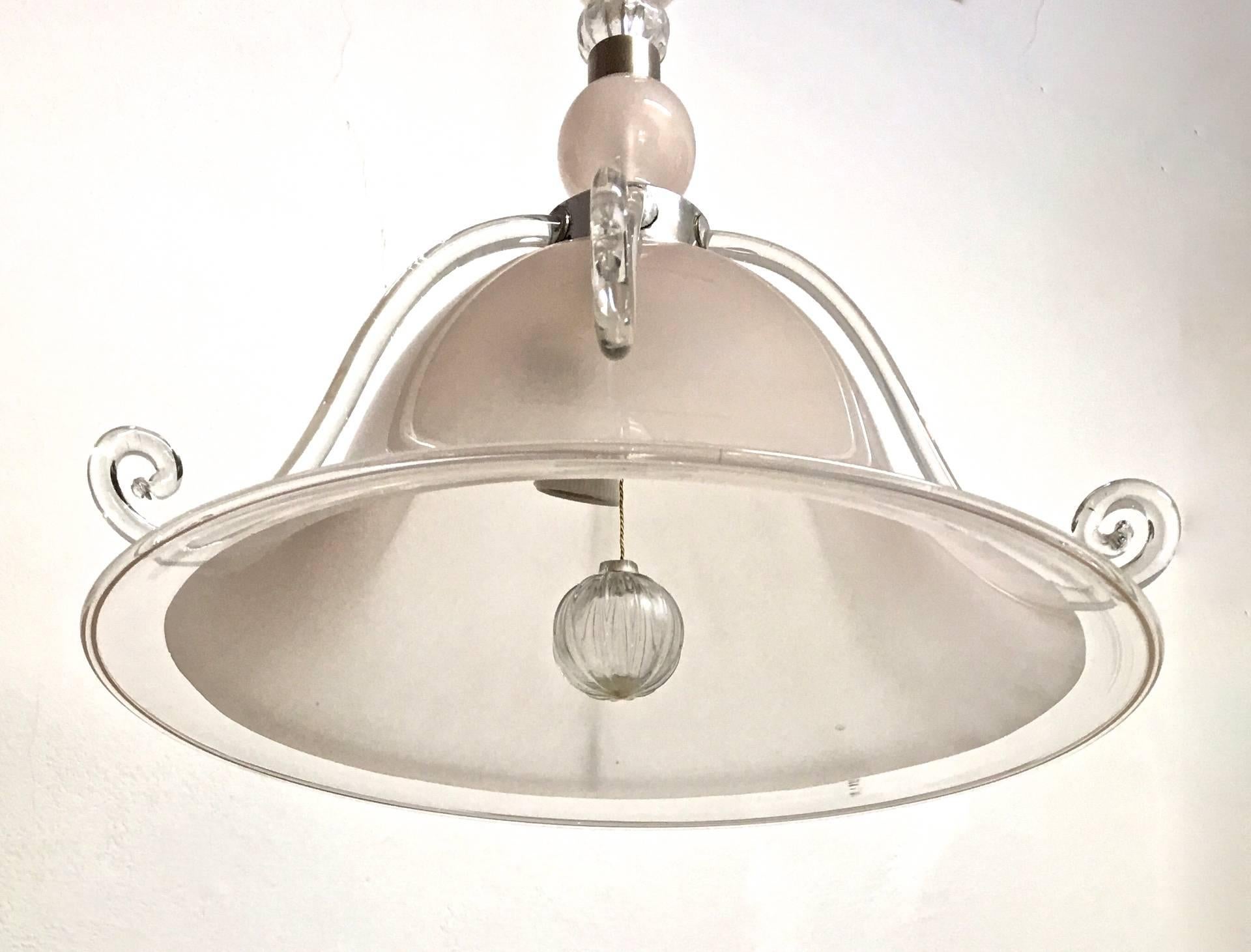 20th Century Rose Mid-Century Venetian Glass Bell Pendant For Sale