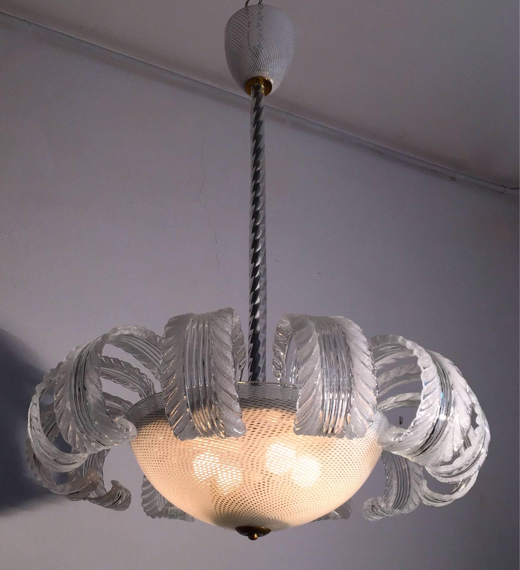 Italian Barovier e Toso Reticello Chandelier For Sale