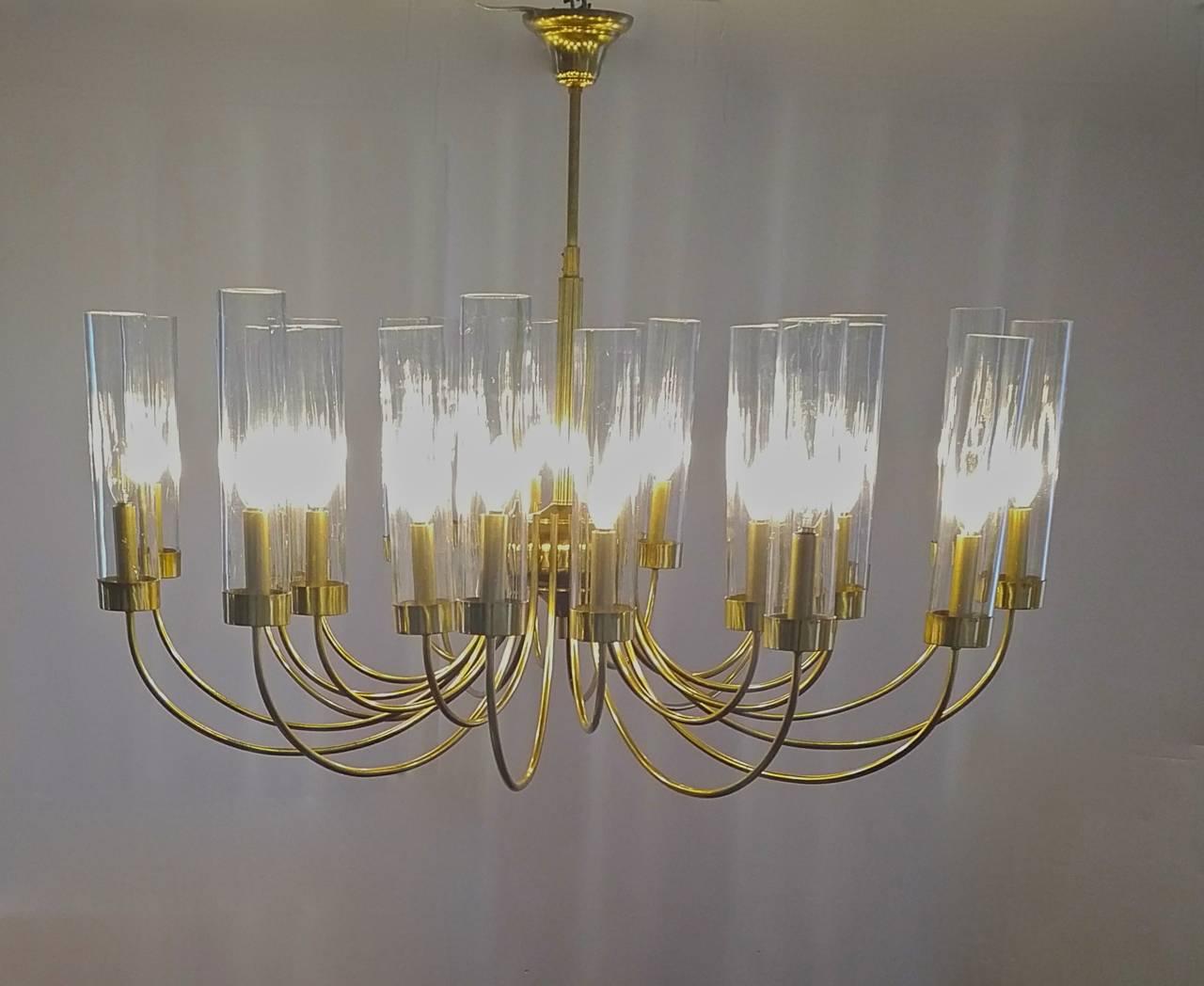 20th Century Spectacular 24 Arm Brass and Glass Chandelier For Sale