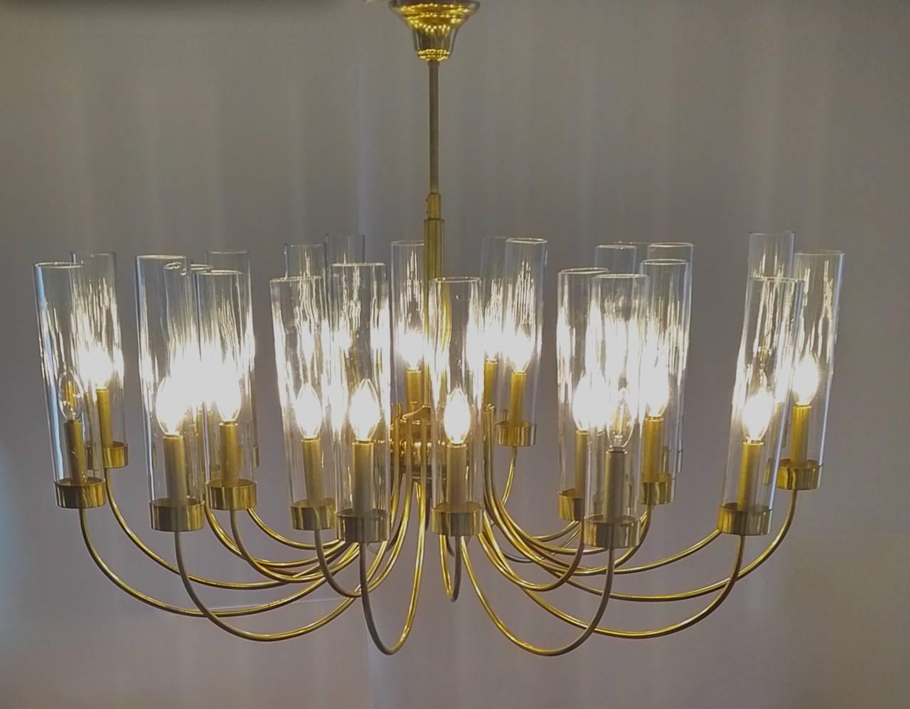 Spectacular 24 Arm Brass and Glass Chandelier For Sale 1