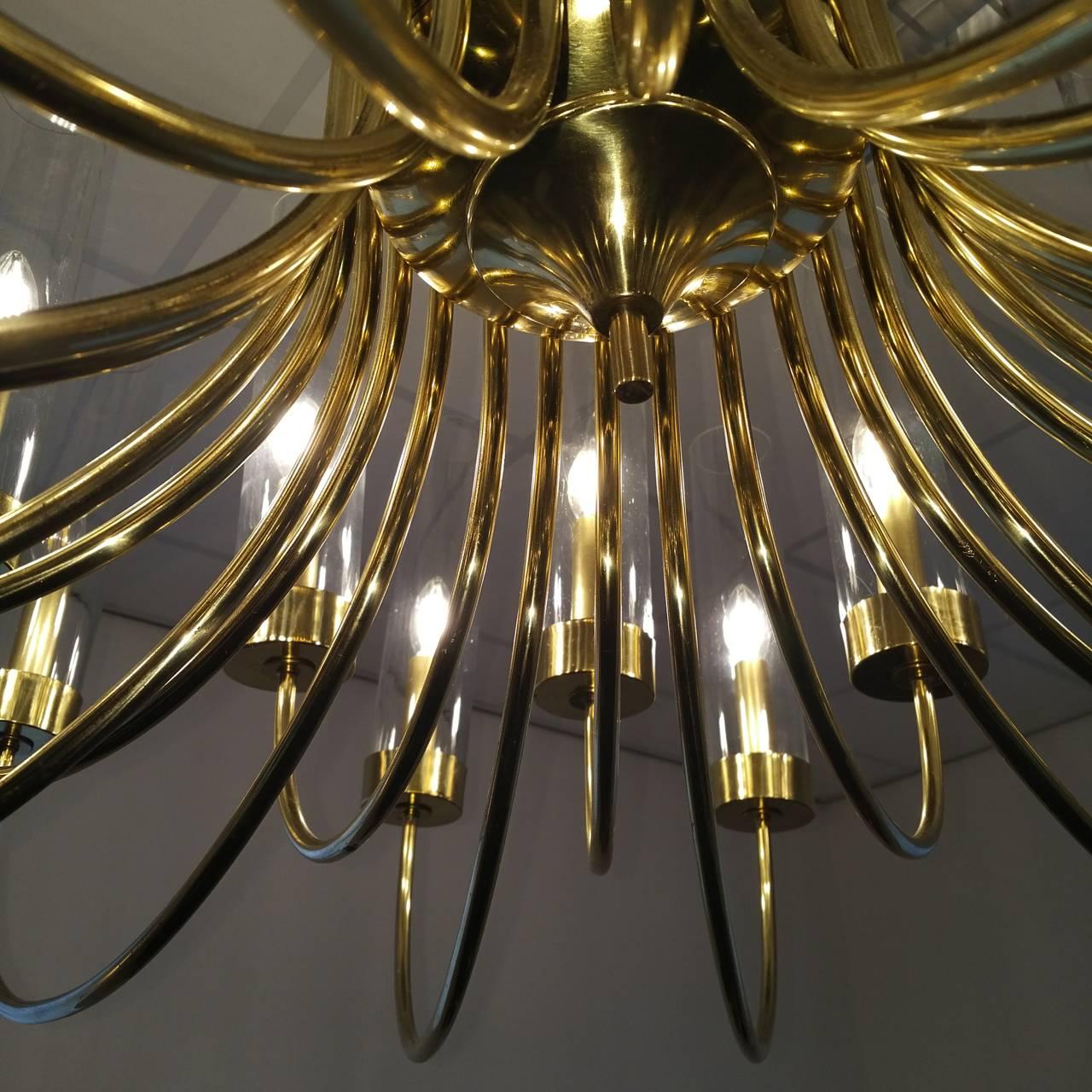 Spectacular 24 Arm Brass and Glass Chandelier For Sale 2
