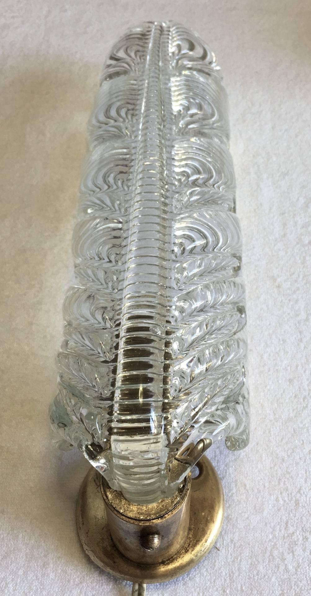Italian Set of Three Archimede Seguso Leaf Design Glass Wall Lights For Sale