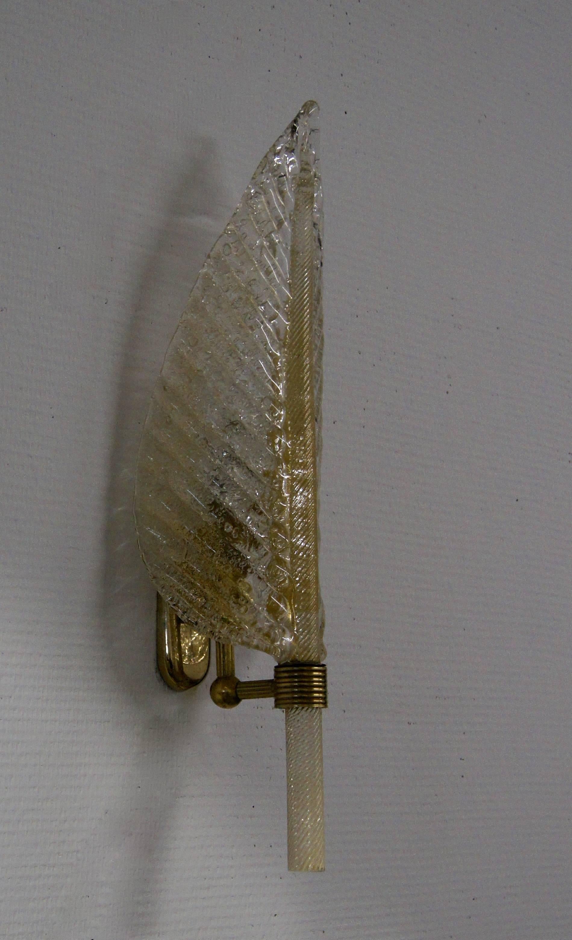 Mid-Century Modern Seguso Gold Infused Glass Leaf Wall Sconce