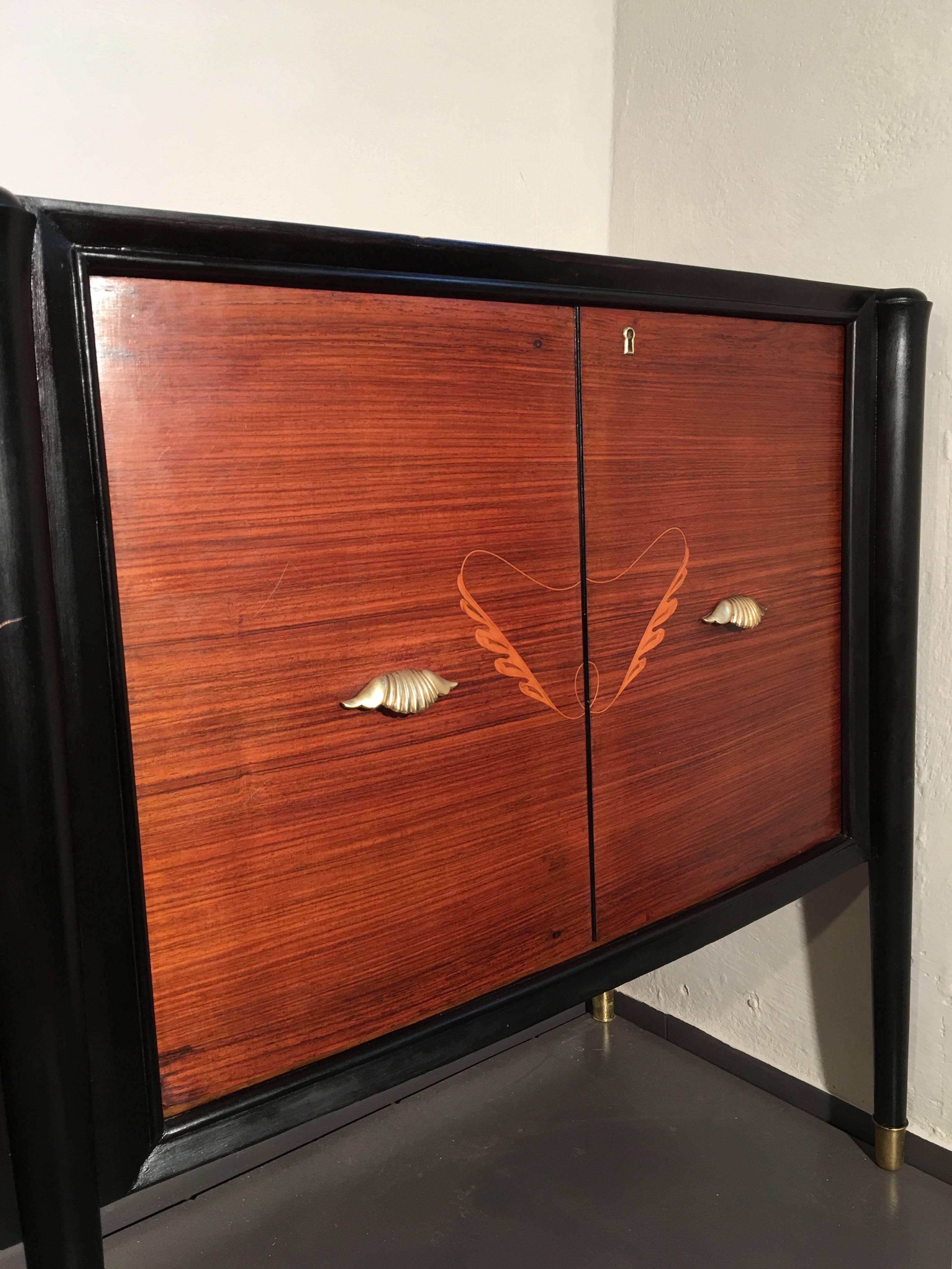 Brass Mid-Century Sculptural Italian Credenza with Drawers For Sale