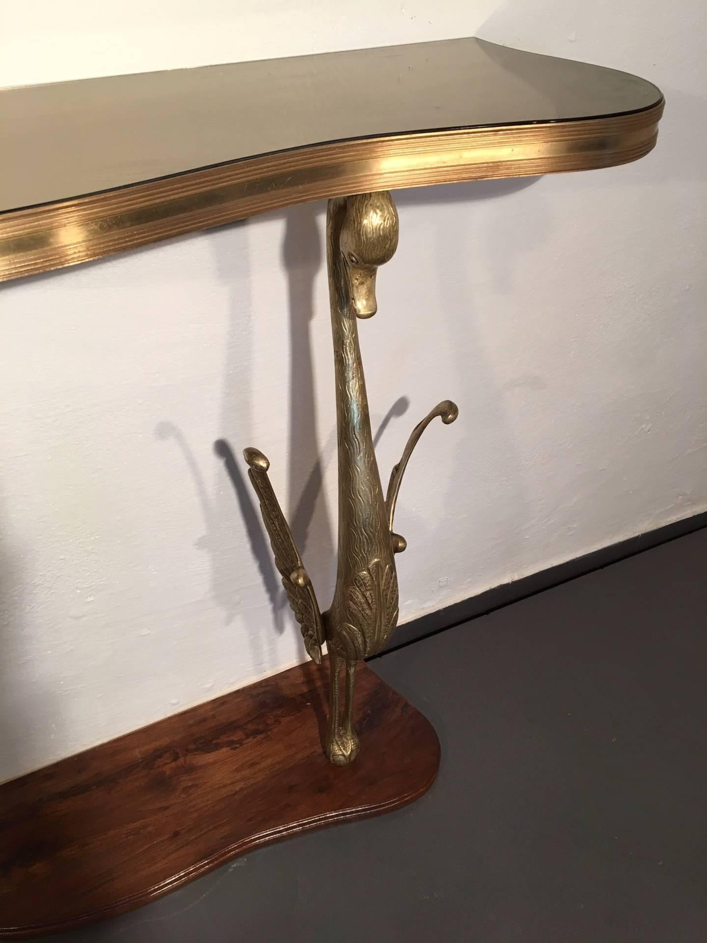 Sculptural Italian Console with Bronze Swans on Wooden Base In Good Condition For Sale In Hem, NL