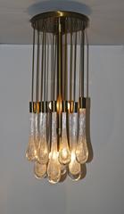 Brass and Controlled Bubble Glass Teardrop Flush Mount Chandelier