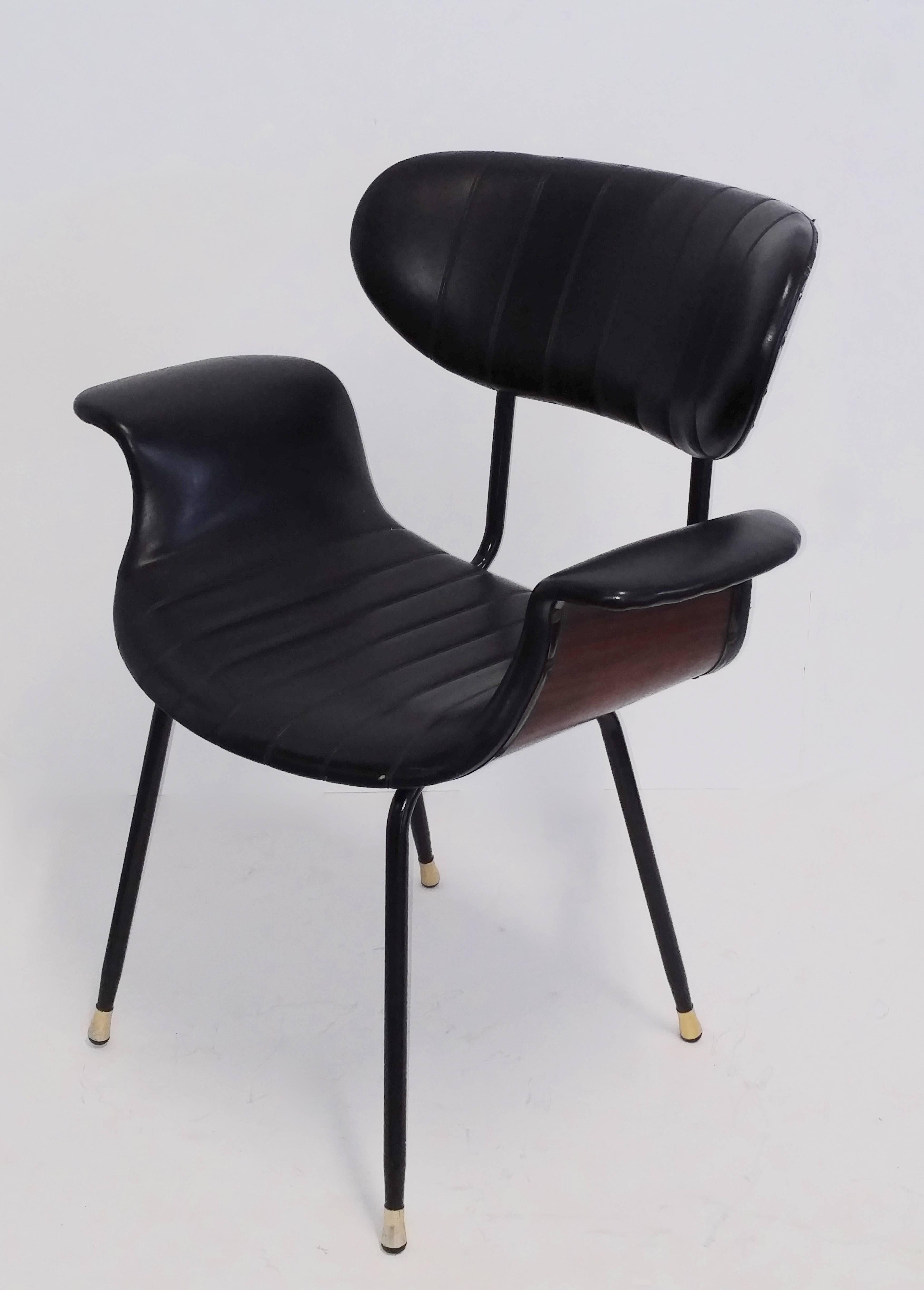 20th Century Mid-Century Rosewood and Leather 'Swan' Side Chair For Sale