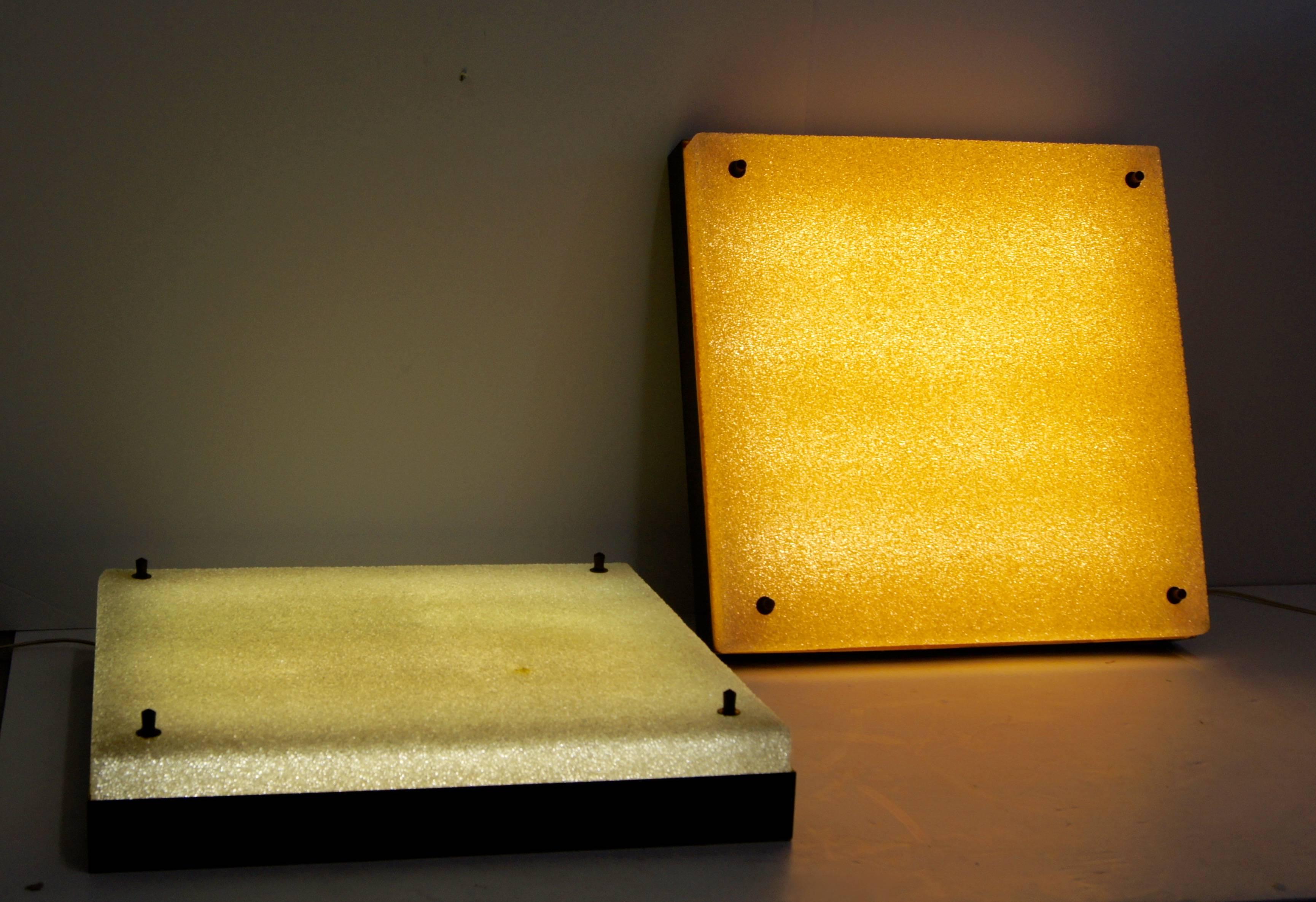 Mid-Century Modern  Pair of Large Square Mid-Century Flush Mounts or Wall Lights For Sale