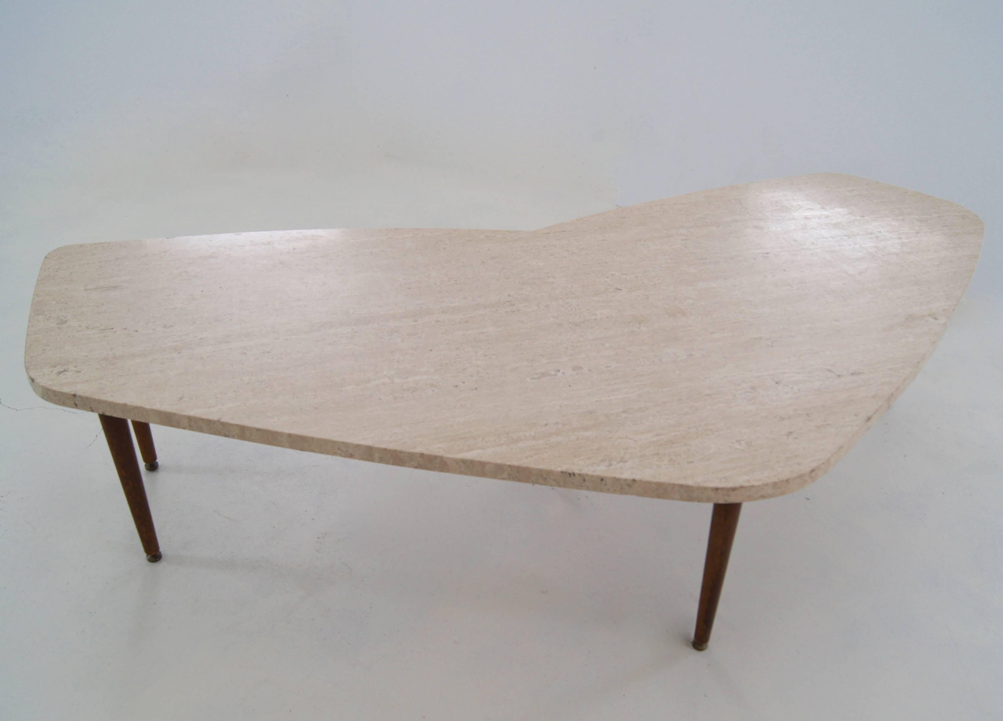 Mid-Century Free Form Low Table with Travertine Top, Italy In Good Condition In Hem, NL