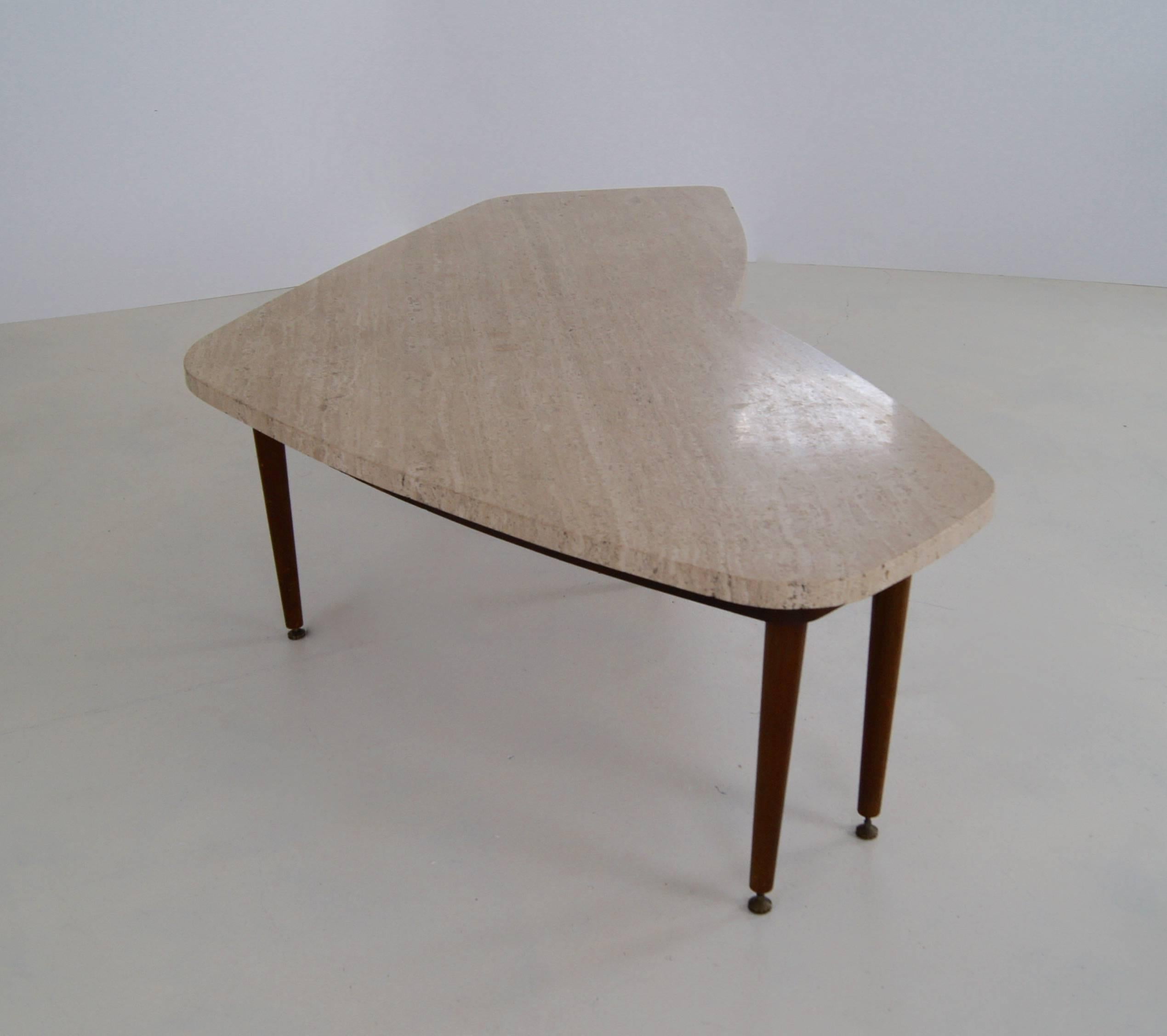 Mid-Century Modern Mid-Century Free Form Low Table with Travertine Top, Italy