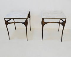 Pair of Organic Bronzed and Marble Side Tables
