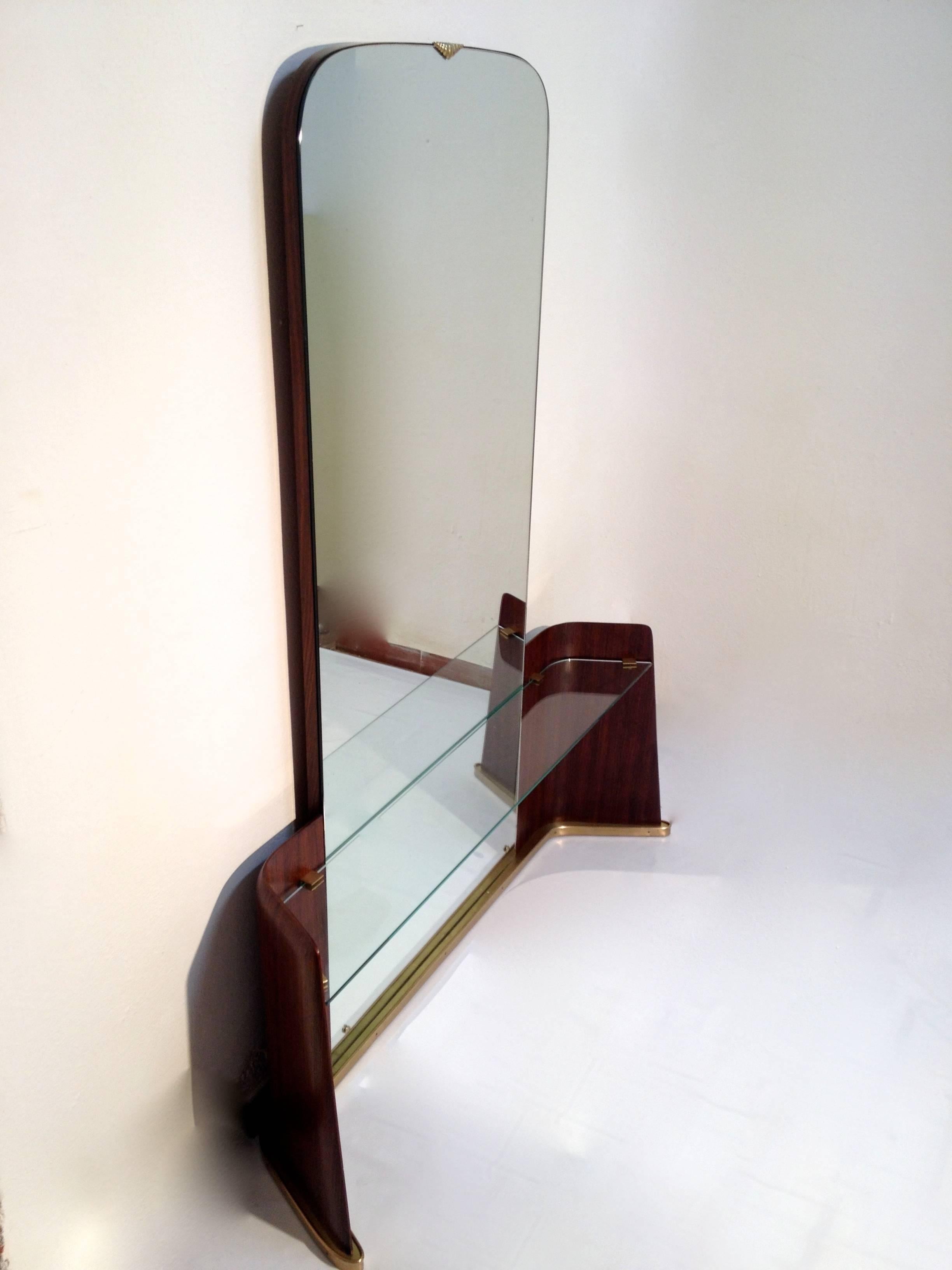 Italian  Brass and Rosewood Mirror and Console by Saffa, Italy For Sale