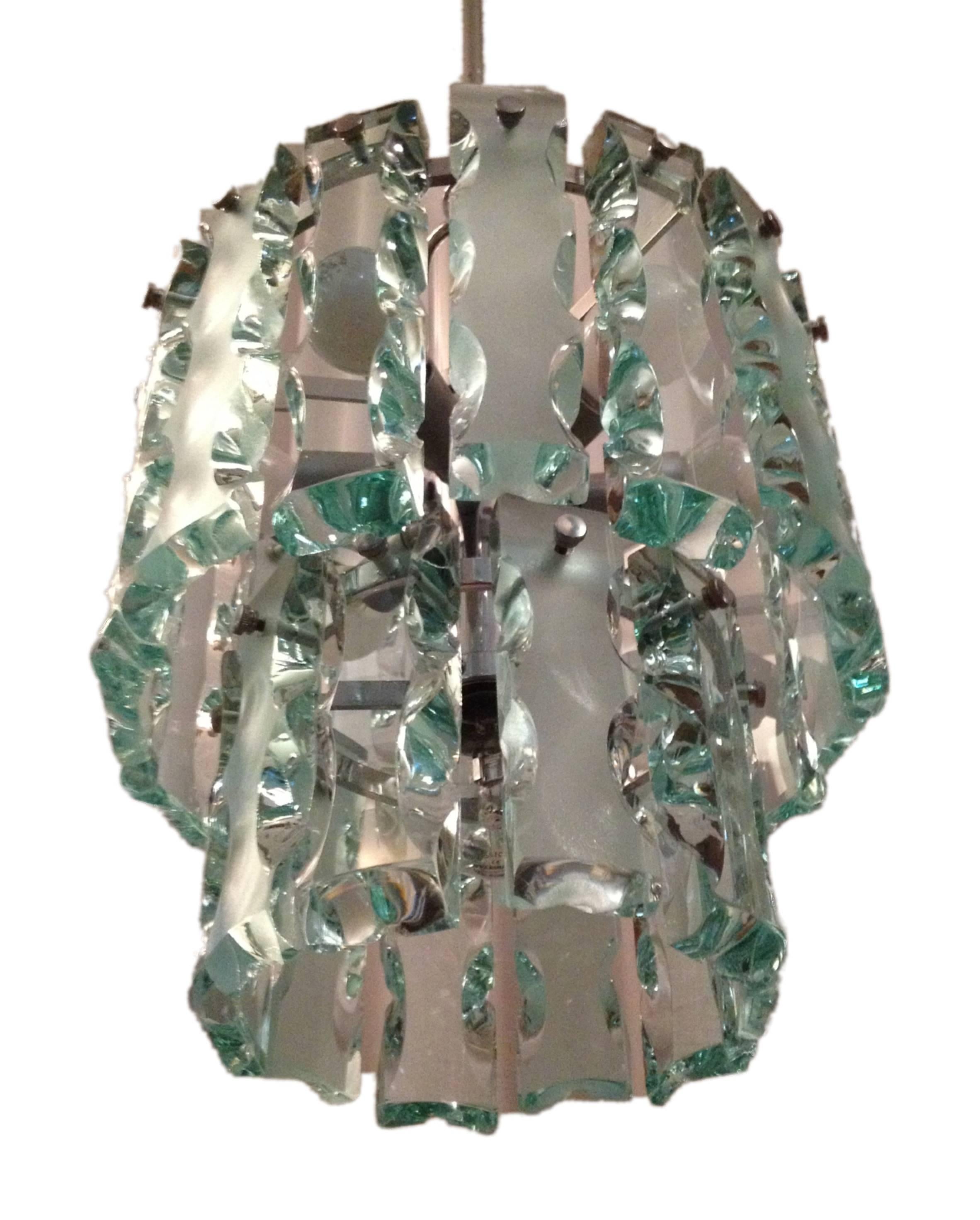 Mid-Century Modern Ice Glass Chandelier by Zero Quattro For Sale