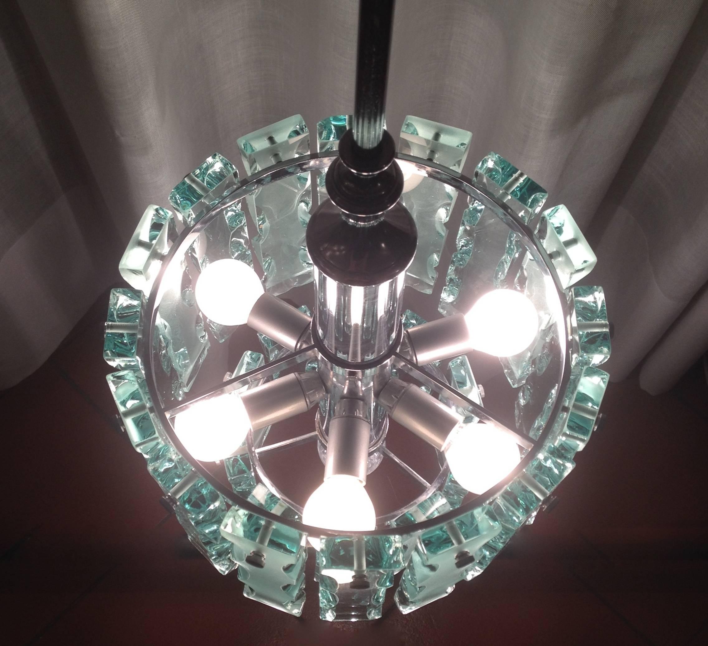Frosted Ice Glass Chandelier by Zero Quattro For Sale
