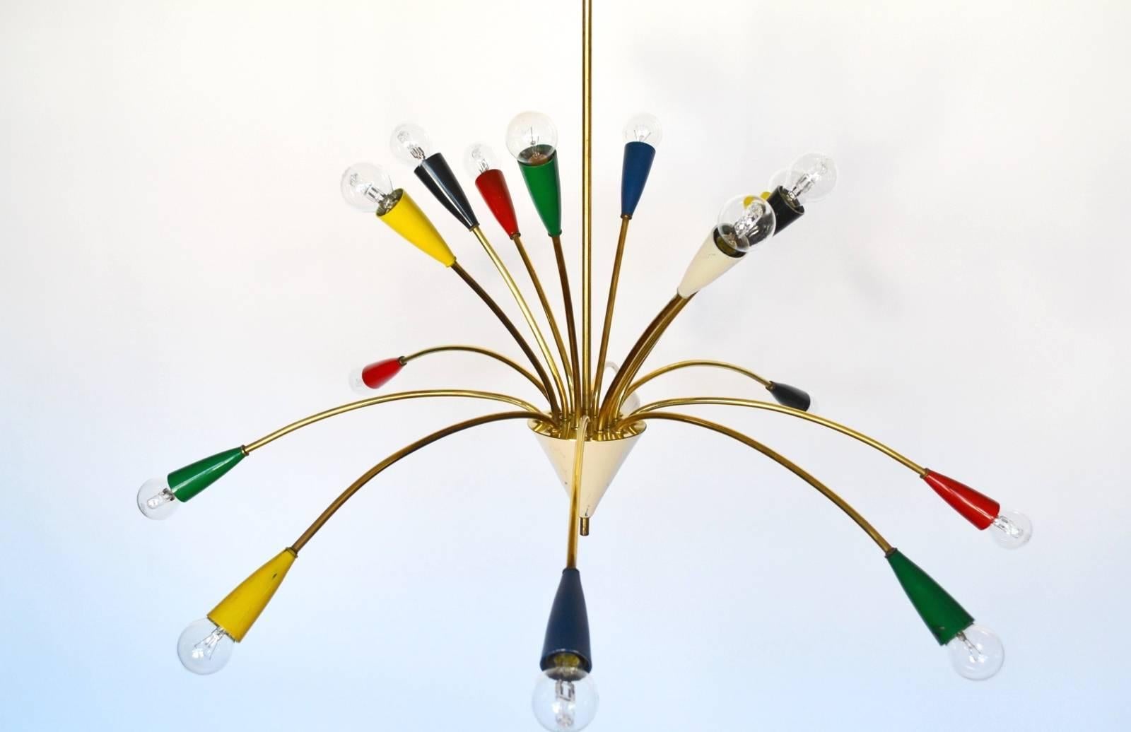 Mid-Century Modern Mid-Century Italian Multicolor Sixteen-Arm Sputnik Chandelier