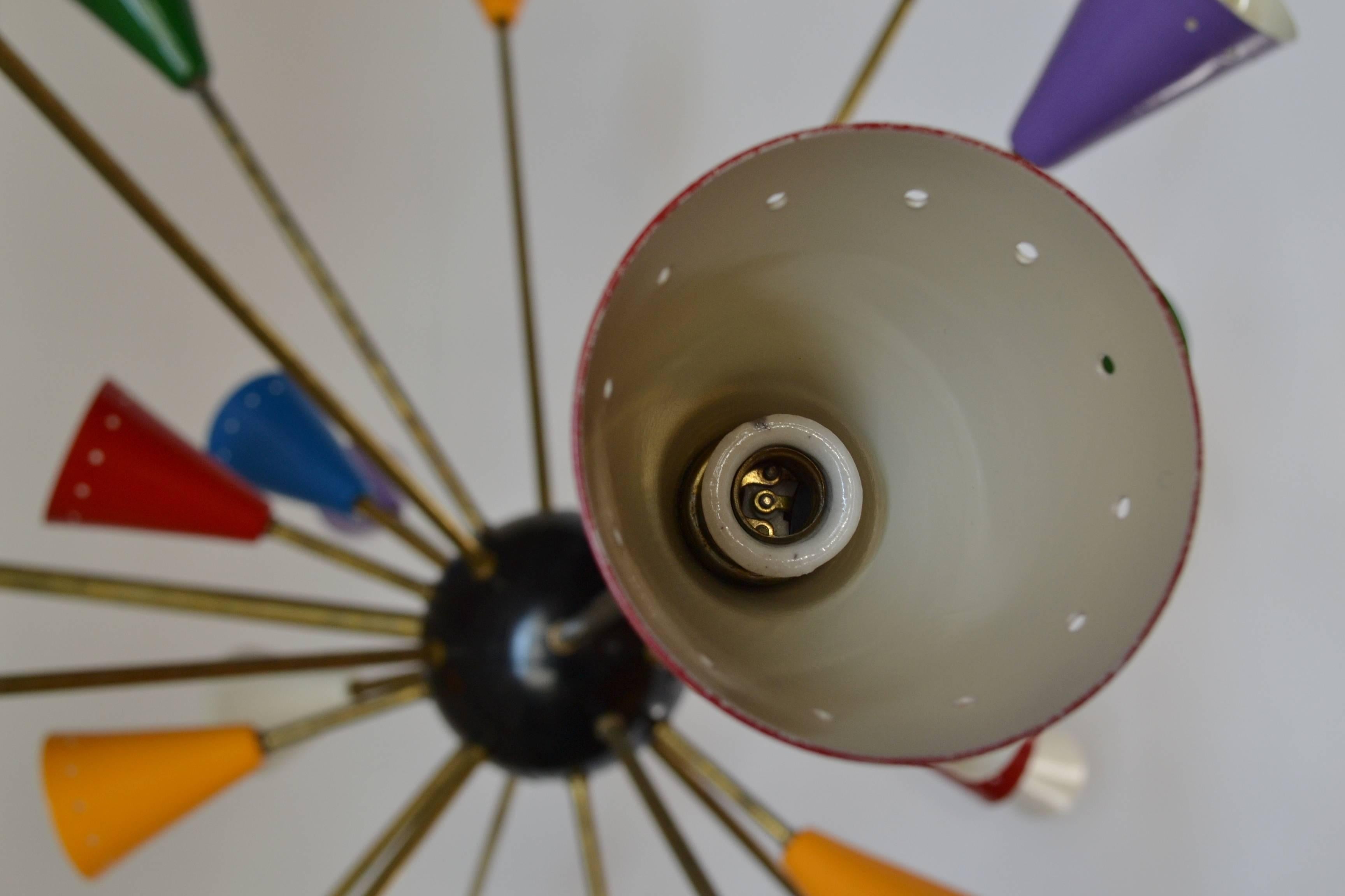 Spectacular Authentic Mid-Century Italian Multi-Color Sputnik Chandelier In Good Condition In Hem, NL