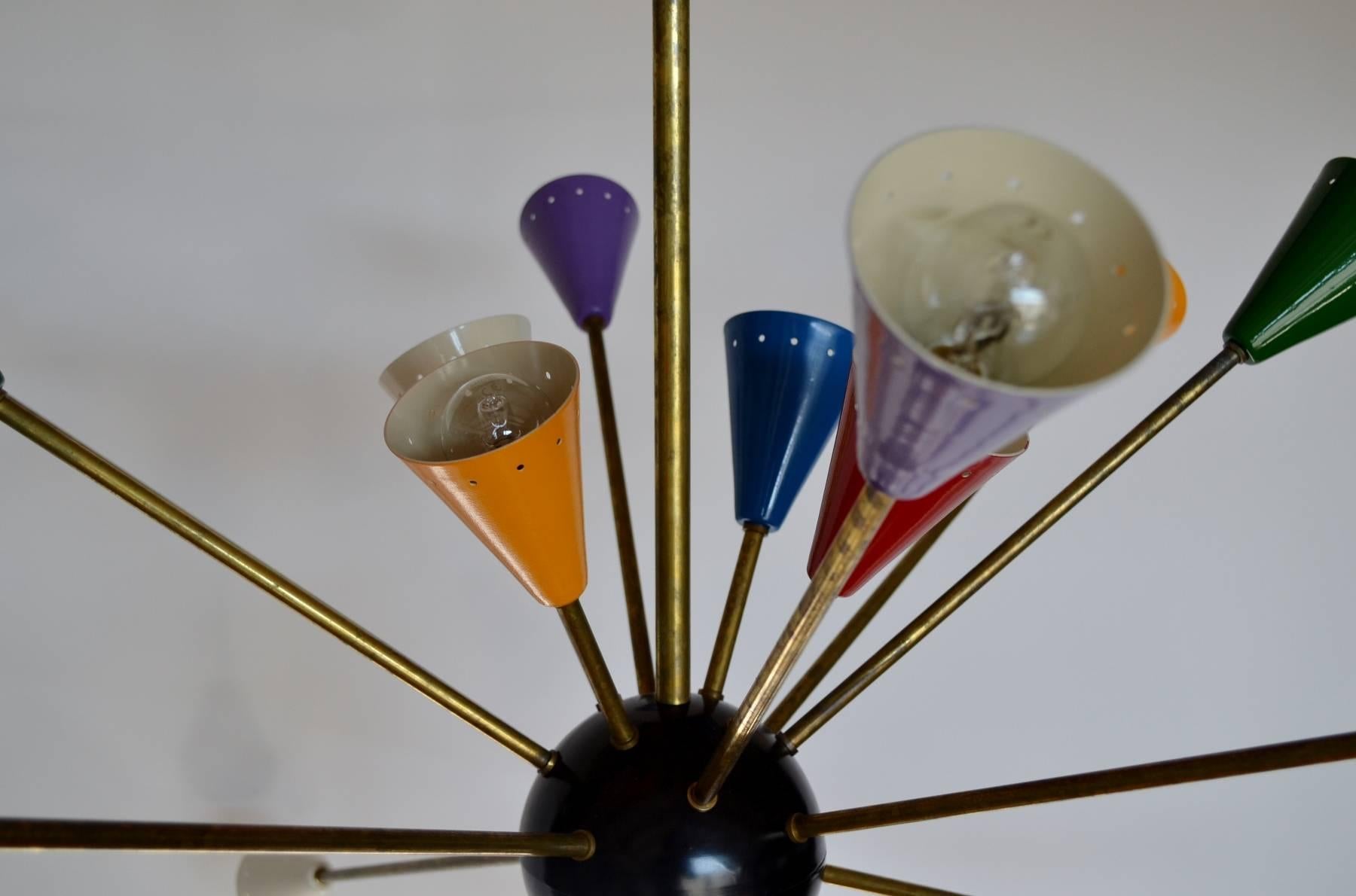 Spectacular Authentic Mid-Century Italian Multi-Color Sputnik Chandelier 2