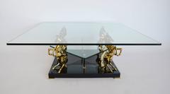 Mid-Century Sculptural Italian Regency Style Bronze and Brass Horses Low Table