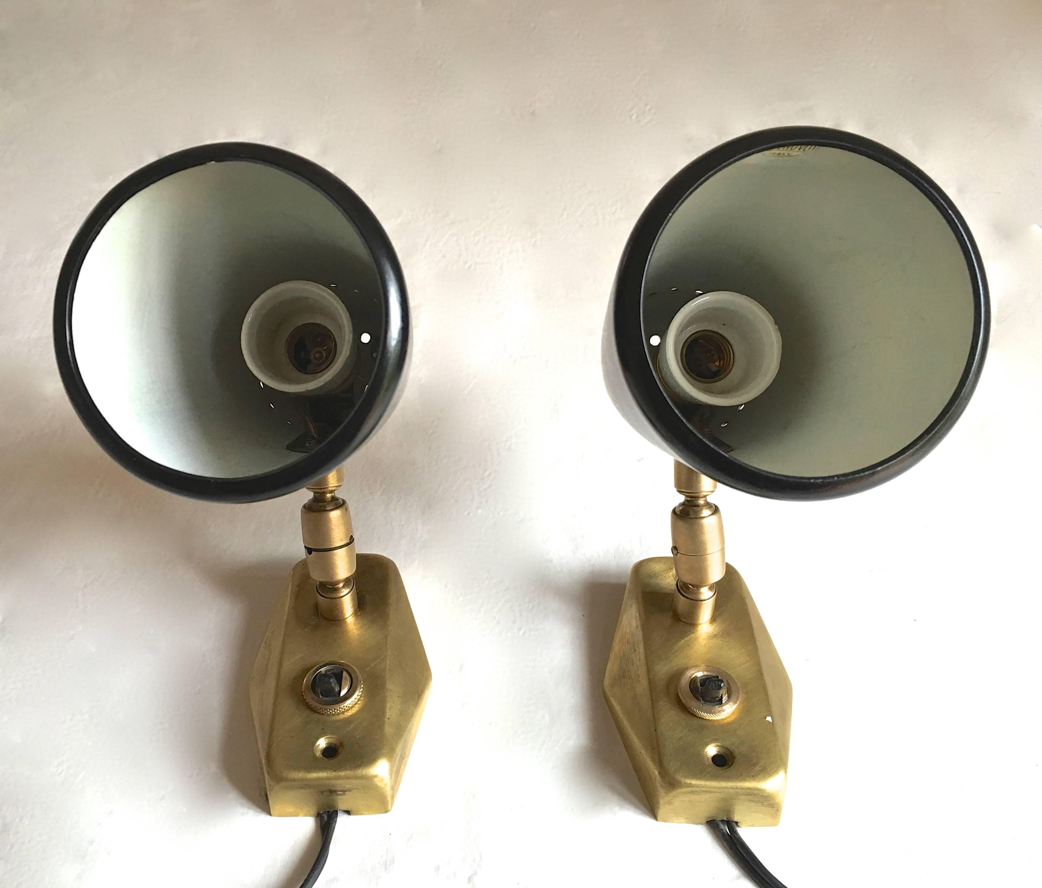 Brass Pair of Stilnovo Wall Lights, Signed