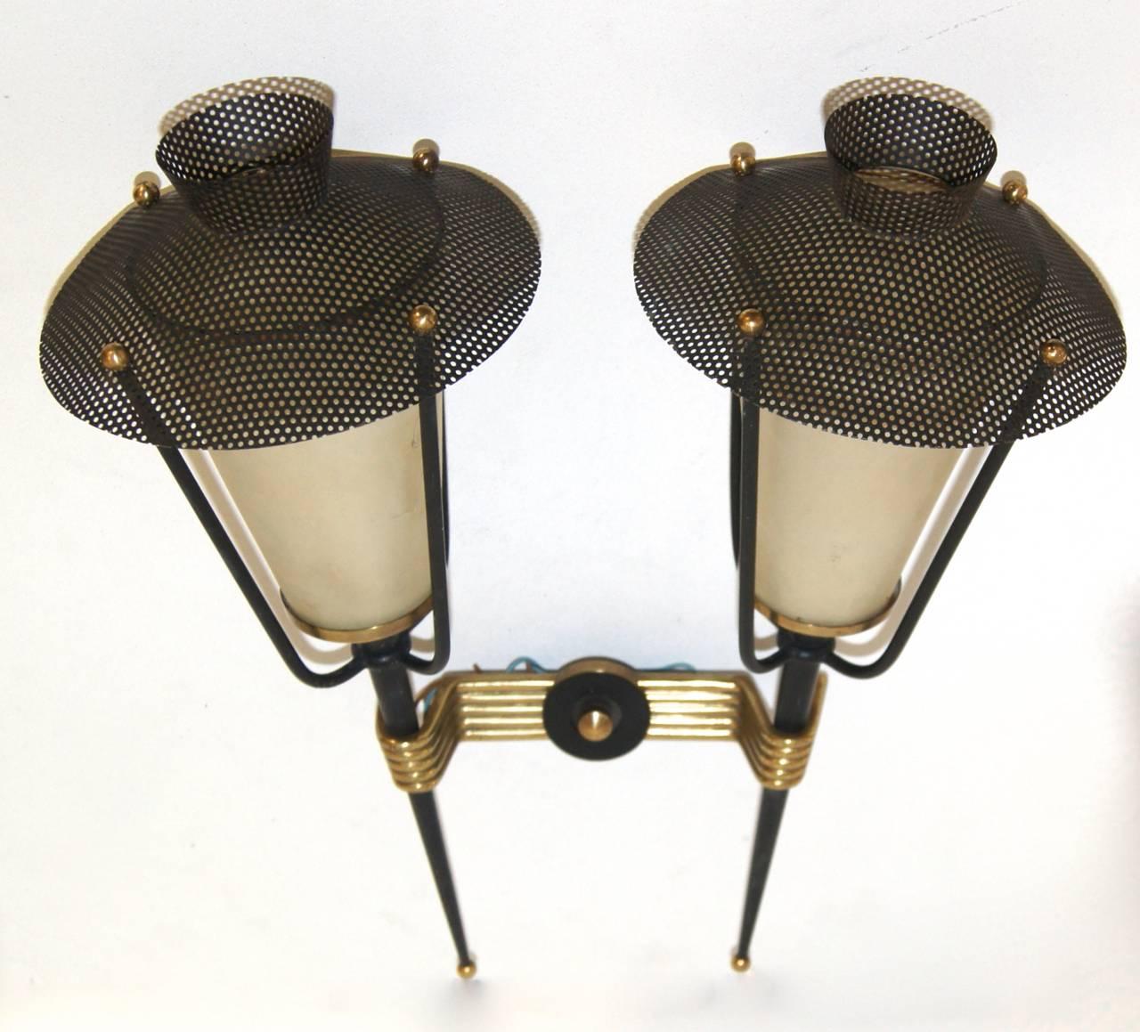 Mid-Century Double Arm Arlus Wall Lights, France In Good Condition For Sale In Hem, NL