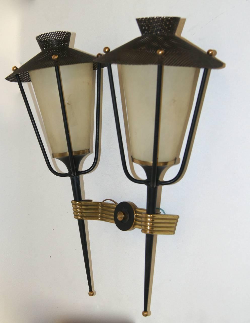 Mid-Century Double Arm Arlus Wall Lights, France For Sale 1