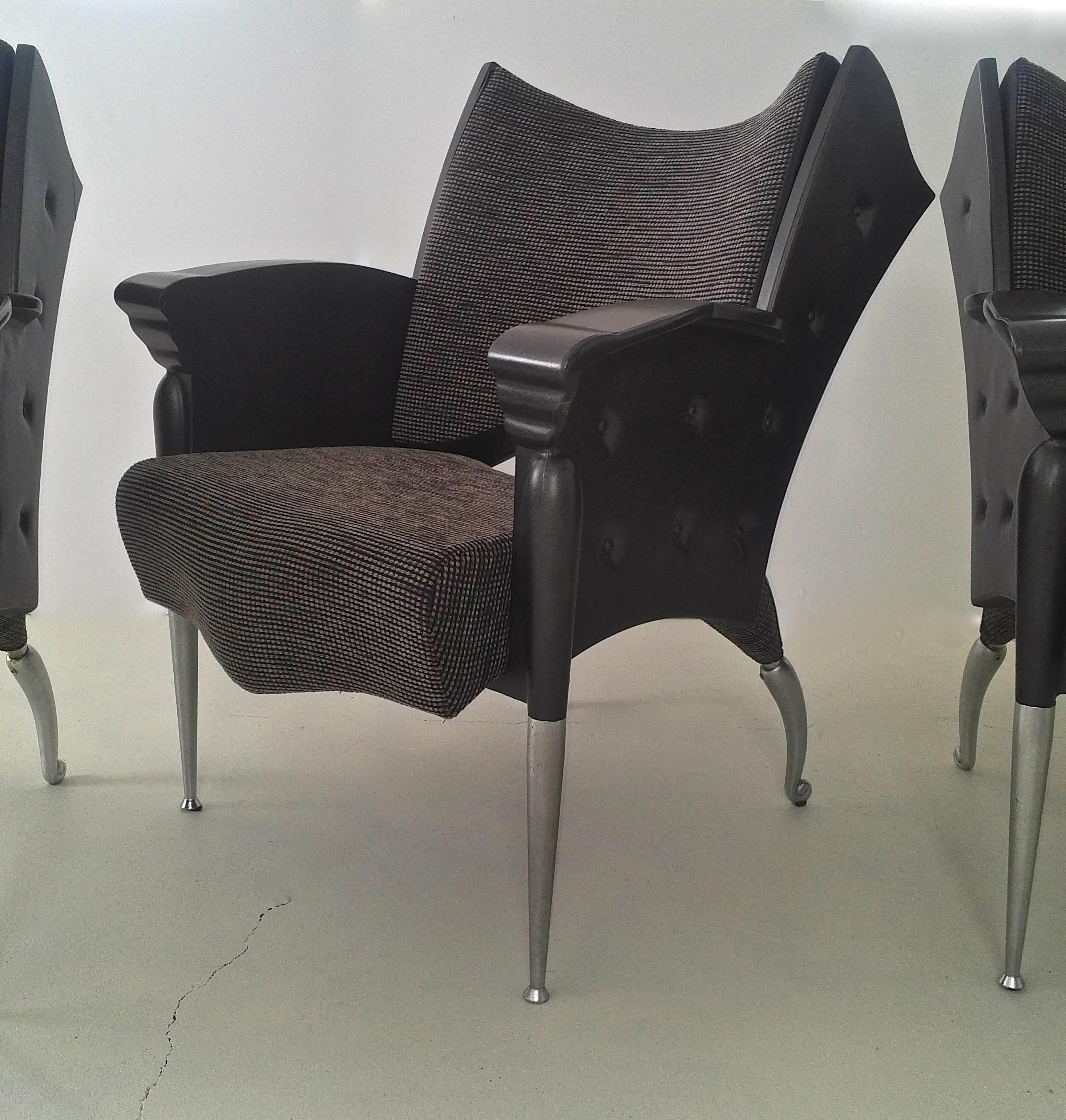 Maletak lounge chair designed by prominent Czech architect and designer Bořek Šípek (1949-2016). Known as the father of ‘neo-Baroque’ it embodies the very distinctive style for which he is known so well.
Upholstered in grey and black patterned