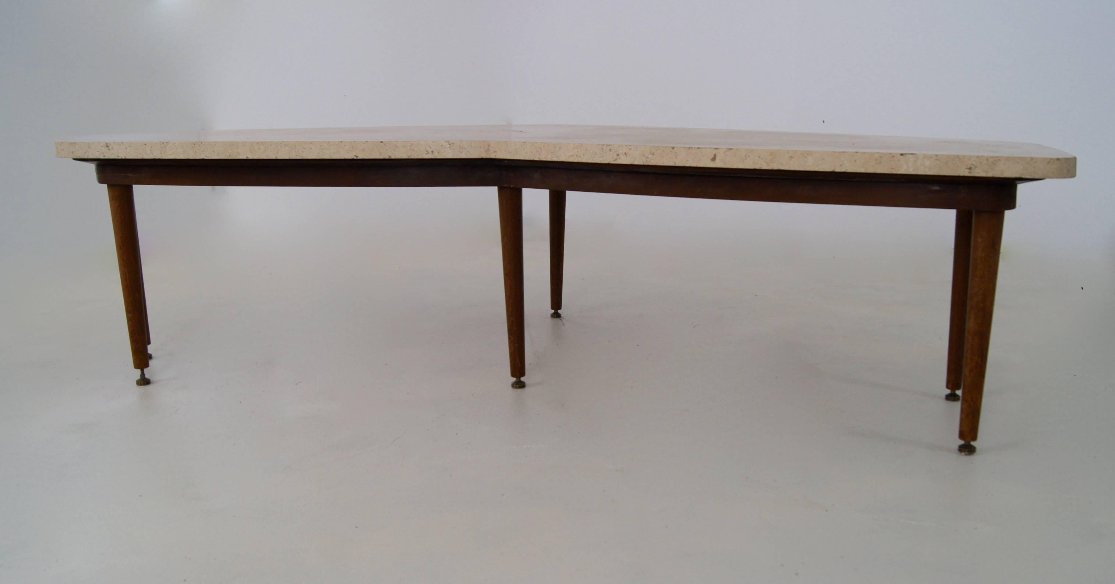 Italian Mid-Century Free Form Low Table with Travertine Top, Italy