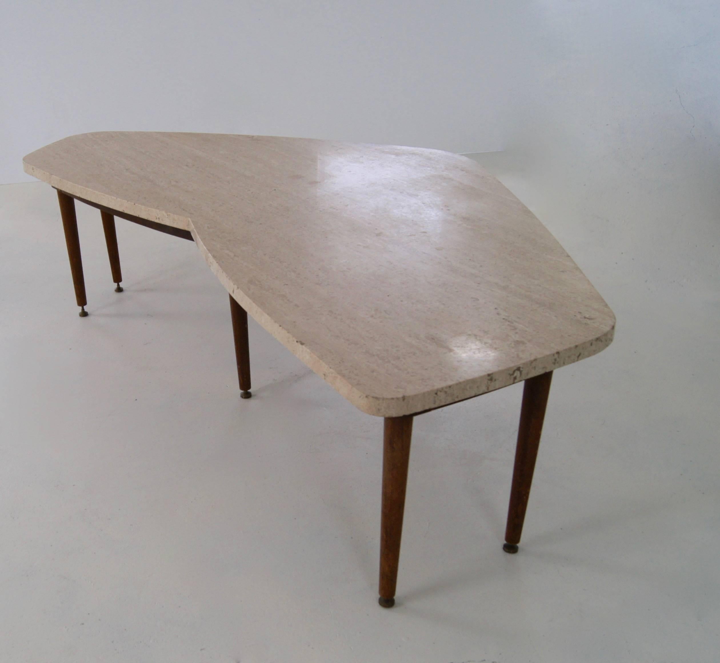 20th Century Mid-Century Free Form Low Table with Travertine Top, Italy