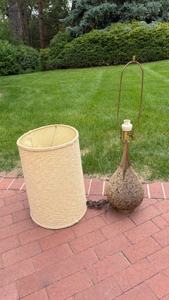 Vintage Laurel Cork and Brass Table Lamp With Original Woven Shade, Circa 1960s