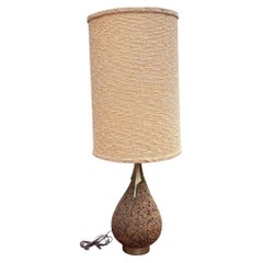 Vintage Laurel Cork and Brass Table Lamp With Original Woven Shade, Circa 1960s