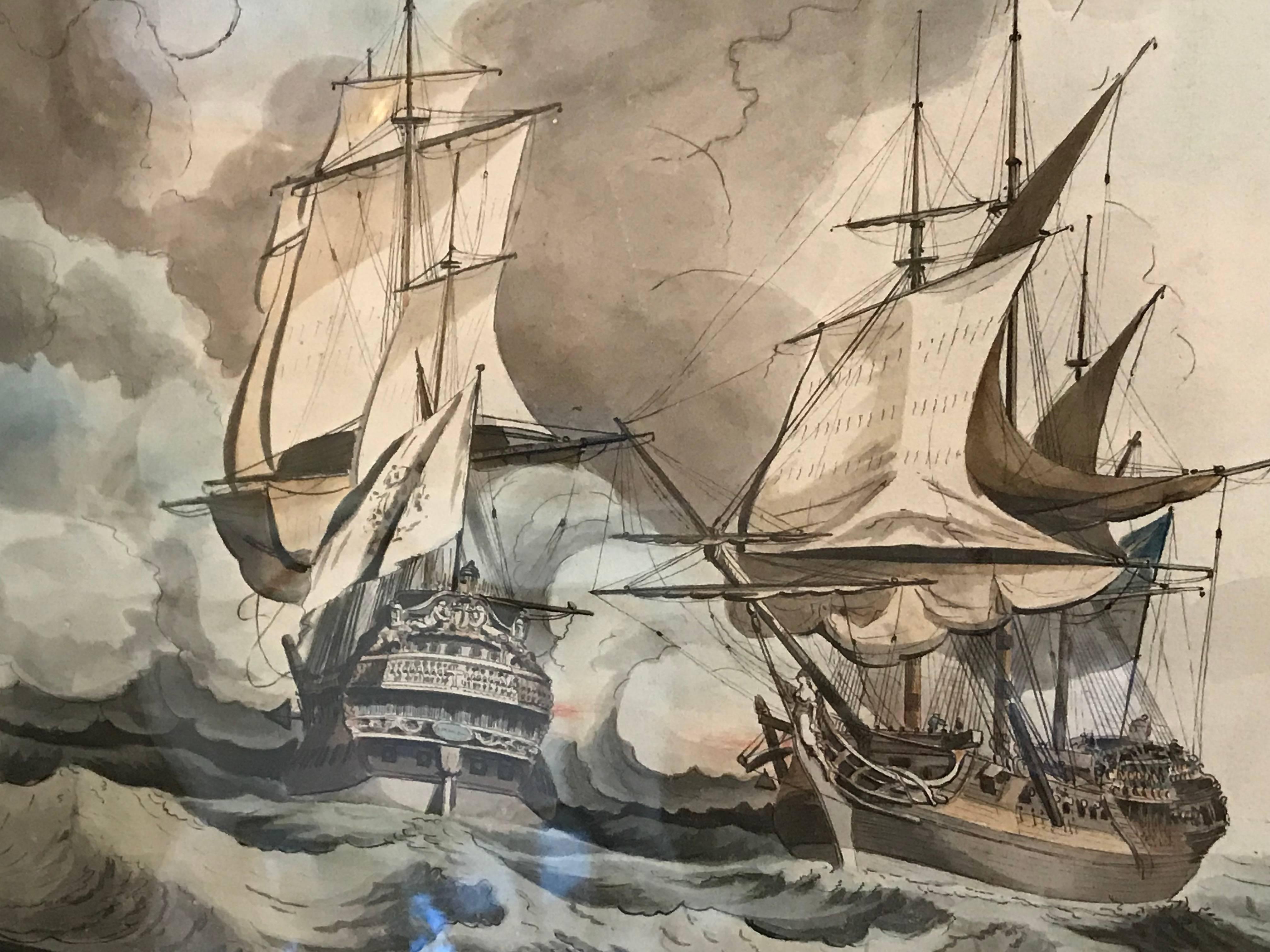 Georgian 18th Century Marine Watercolor Painting