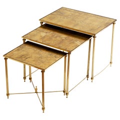 Maison Baguès - 20th Century Suite of 3 Gilded Metal Nesting Tables