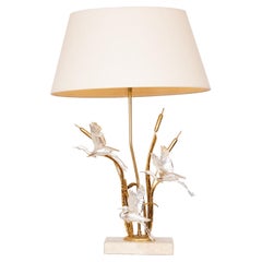 Lanciotto Galeotti Mid-Century Heron Table lamp in Gilded&Silvered Brass, Italy