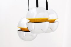 Vintage 20th C. Space-Age Orange & Chrome Three-Light Chandelier, Round Pendant