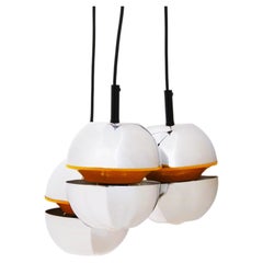 Vintage 20th C. Space-Age Orange & Chrome Three-Light Chandelier, Round Pendant