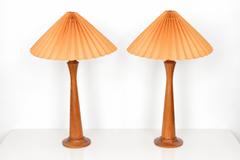 Pair of Vintage French Design Wood Baluster Table Lamps with Pleated Shades, 60s