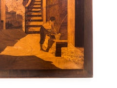 Vintage Beown Wood Marquetry Wall Art, Handcrafted Wooden Inlay Painting, Signed