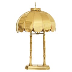 Mid-Century Gold Metal Table Lamp, Scalloped Dome Shade, Hollywood Regency style