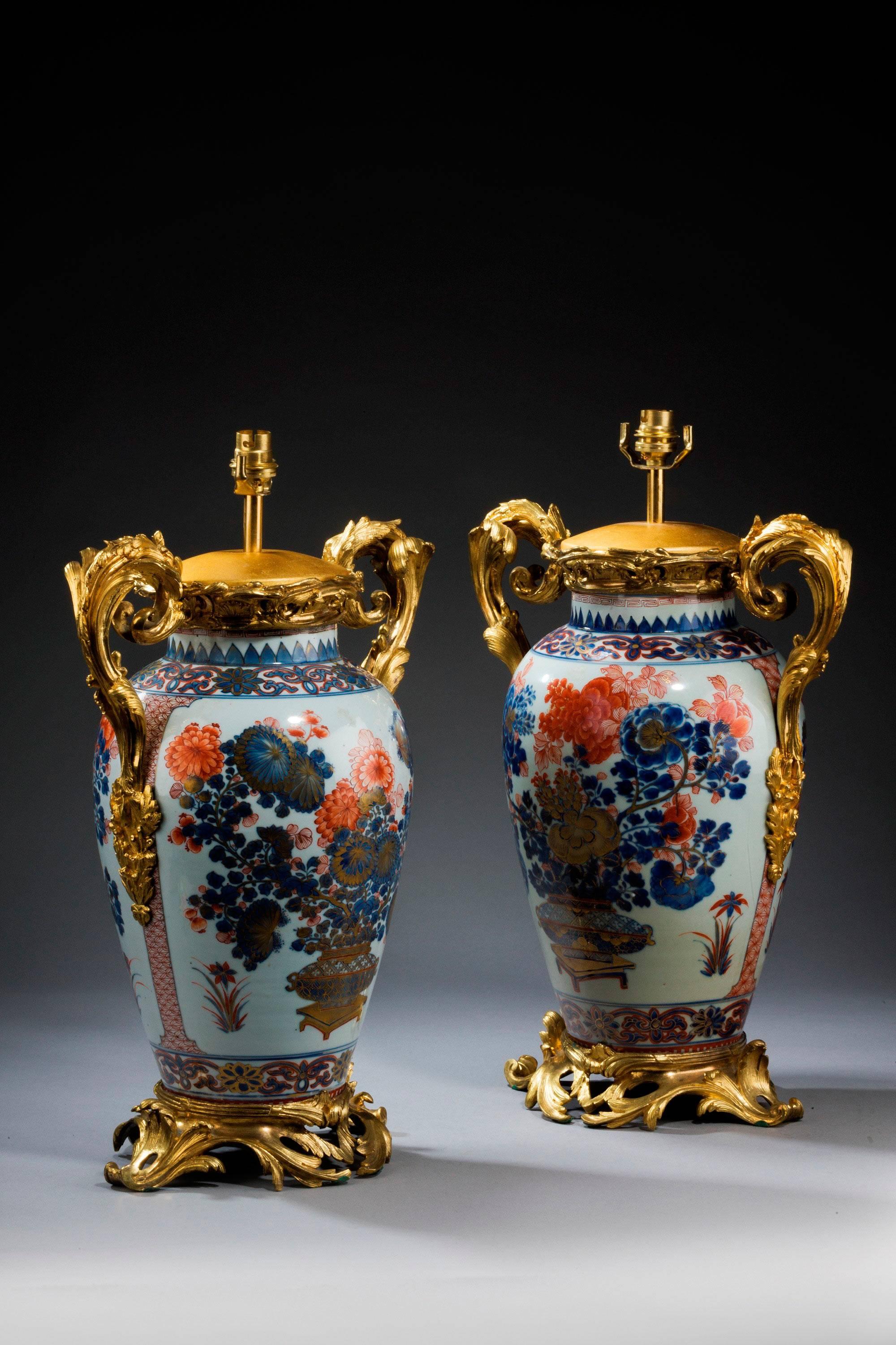 Japanese Pair of late 19th century Oriental Porcelain Ovoid Vase Lamps