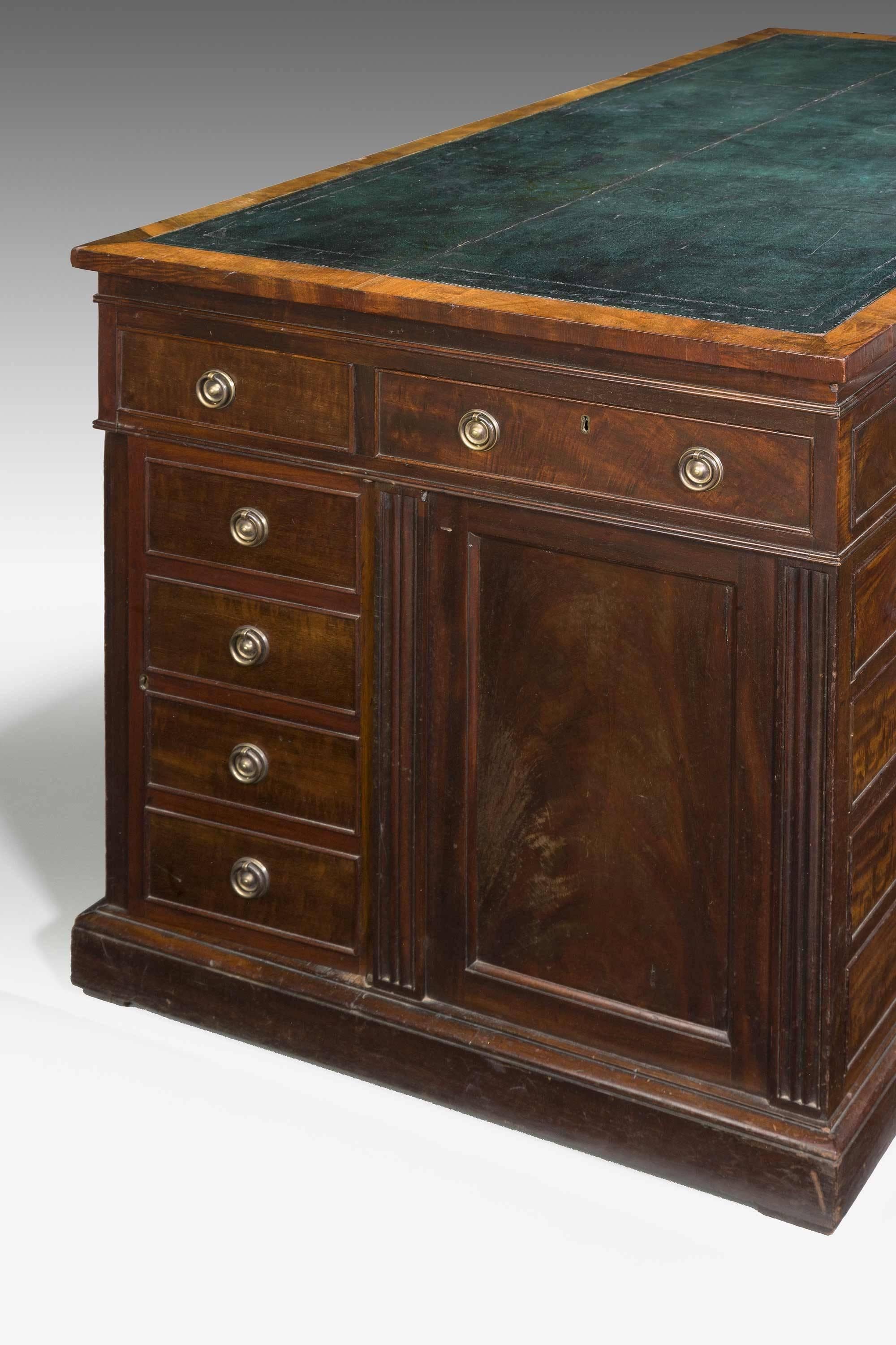 A most unusual 19th century centre-standing mahogany desk, the timbers of exceptional quality, the cupboards and drawers alternatively formed in the upright sections.

RR.
